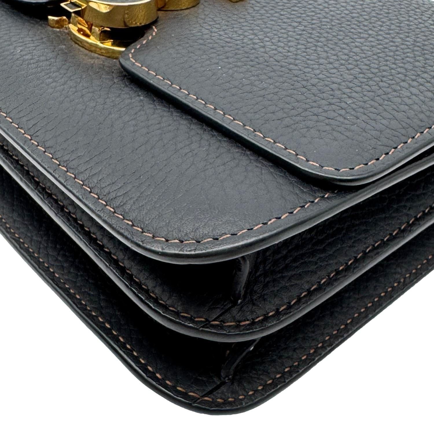 BURBERRY TB Small Grained Calfskin Leather Shoulder Bag Black