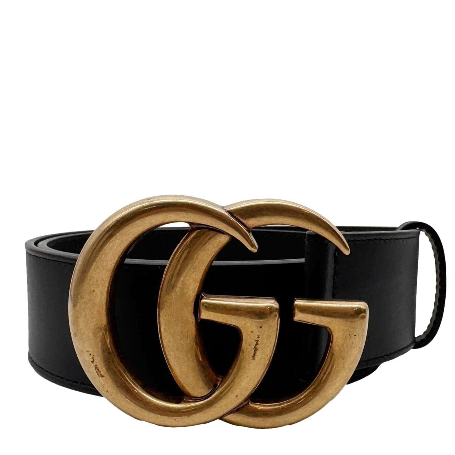 GUCCI GG Buckle Marmont Leather Belt Size 70.30 Black 400593