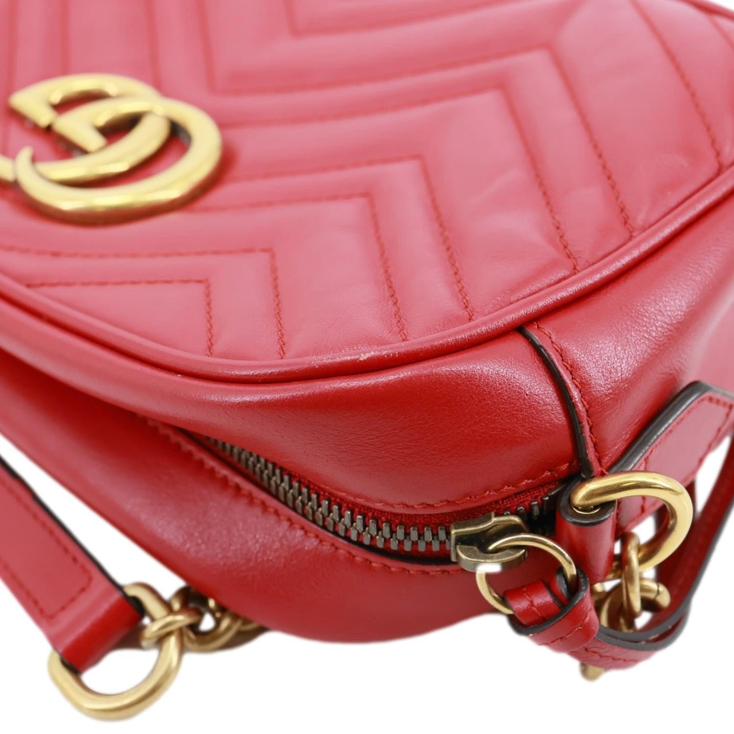 GUCCI GG Marmont Small Calfskin Matelasse Leather Crossbody Bag Red 447632