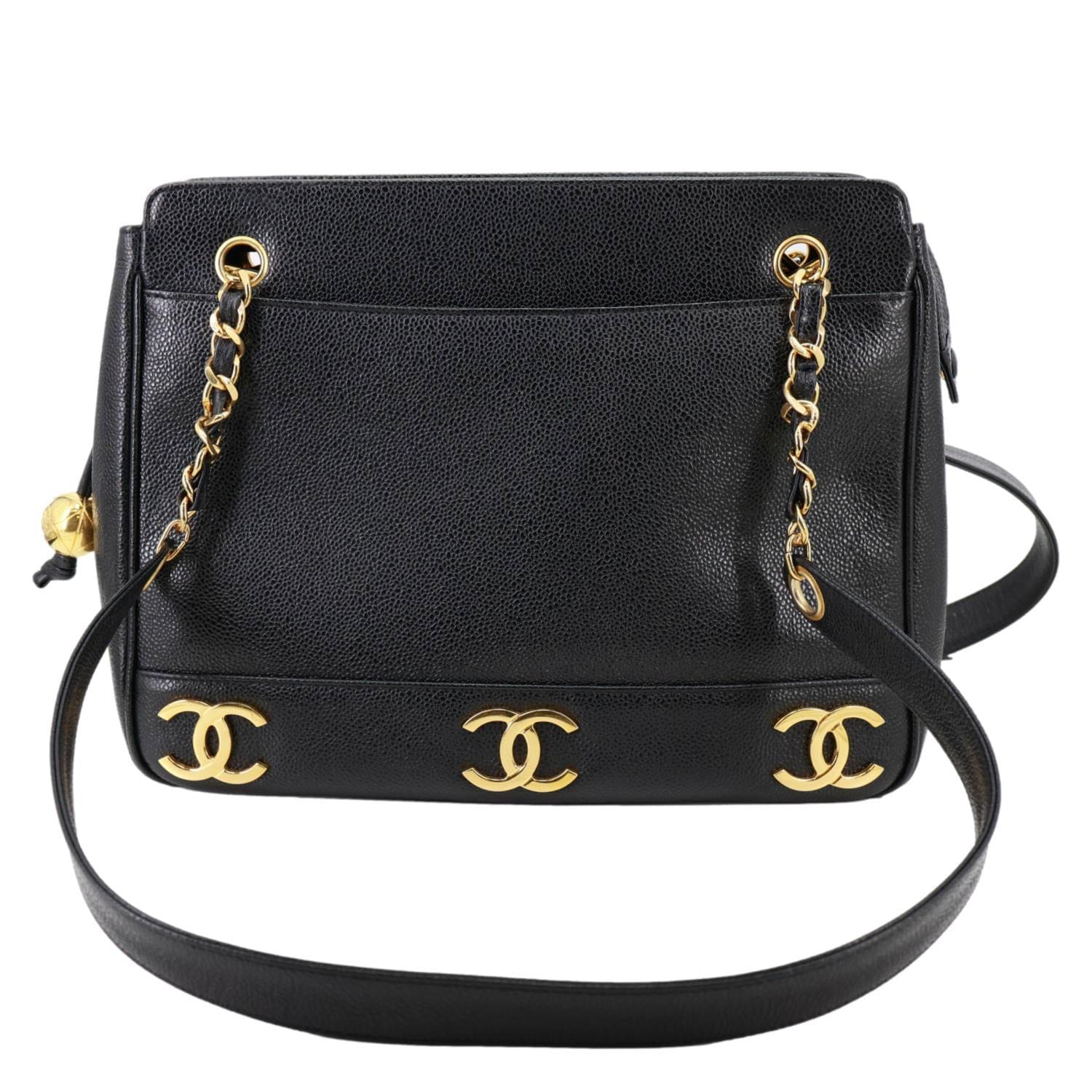 CHANEL Triple CC Lambskin Caviar Leather Shoulder Bag Black