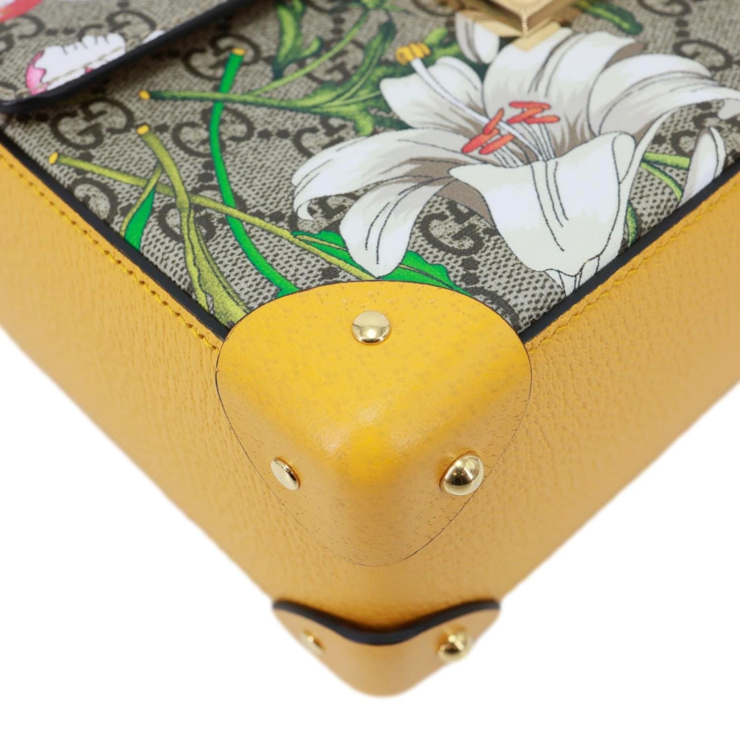 GUCCI Padlock Bamboo Flora GG Supreme Canvas Shoulder Bag Beige 603221