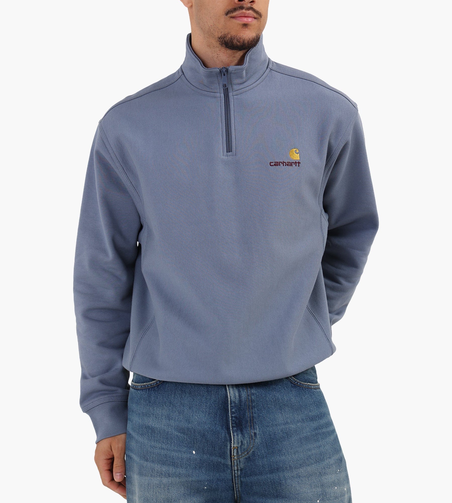 Carhartt WIP Half Zip American Script Sweater Shady Blue