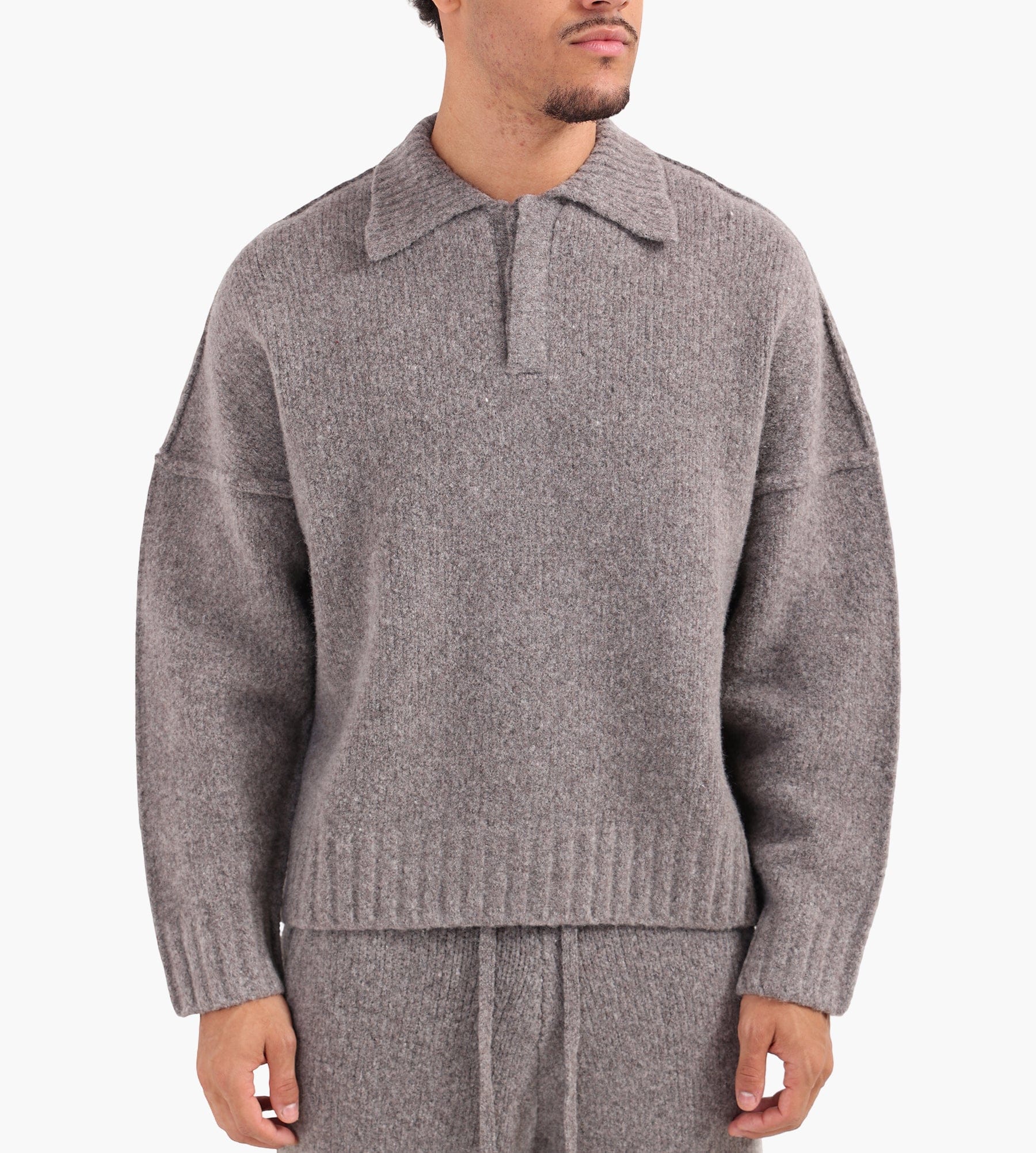 Seventh Wool Knit Polo Sweater Latte Grain