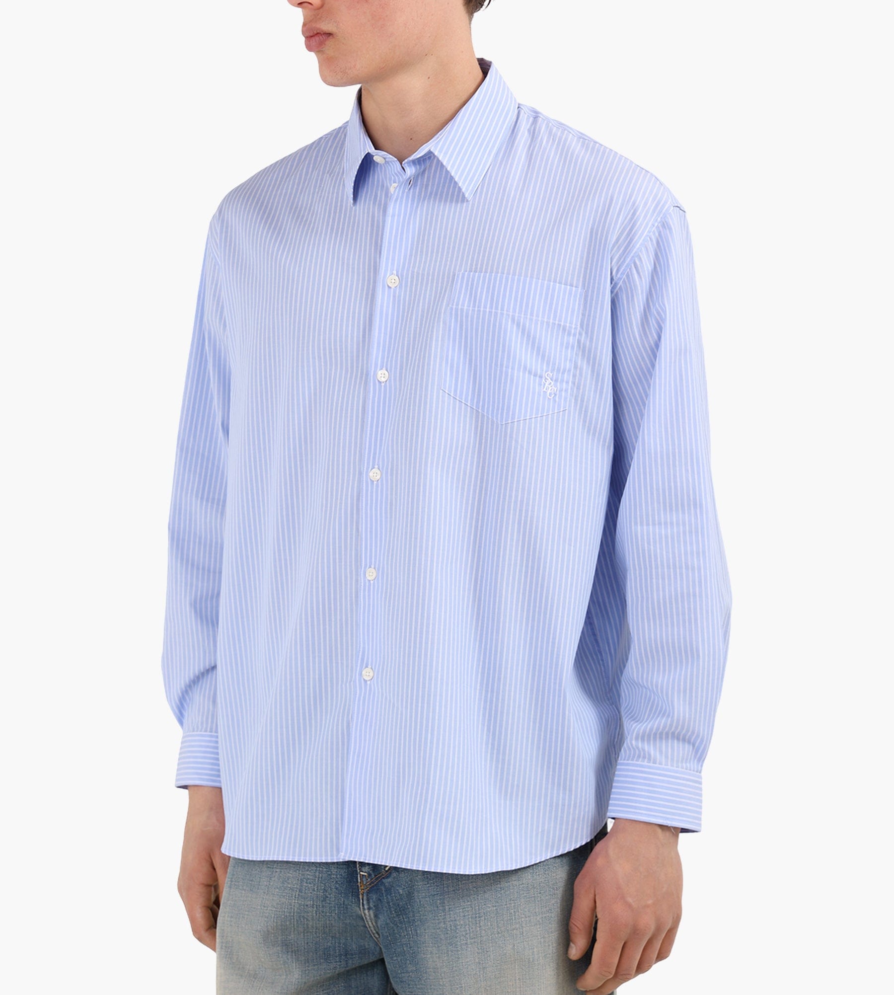 Sporty & Rich SRC Oversized Shirt Blue Striped White