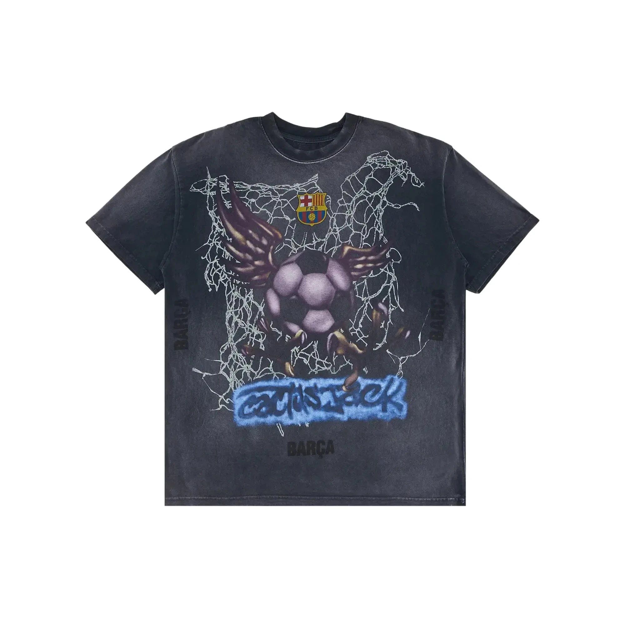 Travis Scott Cactus Jack by Travis Scott x FC Barcelona Washed Spray Logo T-Shirt 'Black' (2025)