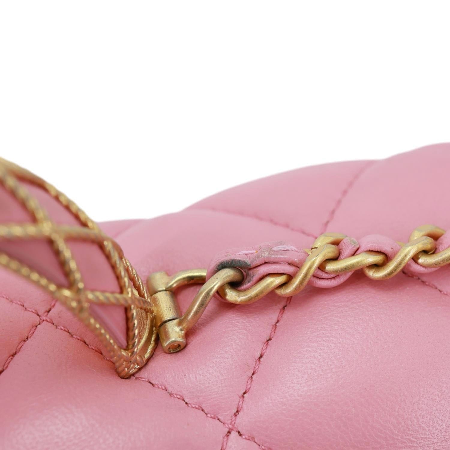 CHANEL Top Handle WOC Quilted Lambskin Leather Wallet On Chain Shoulder Bag Pink
