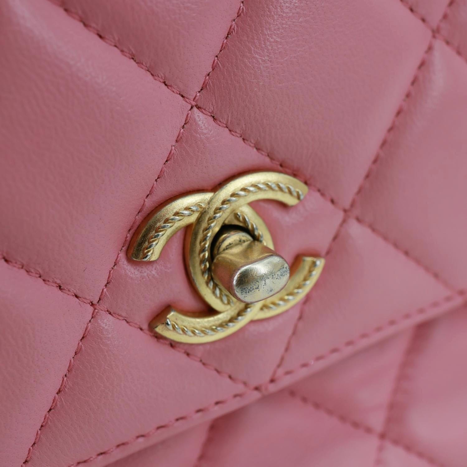CHANEL Top Handle WOC Quilted Lambskin Leather Wallet On Chain Shoulder Bag Pink