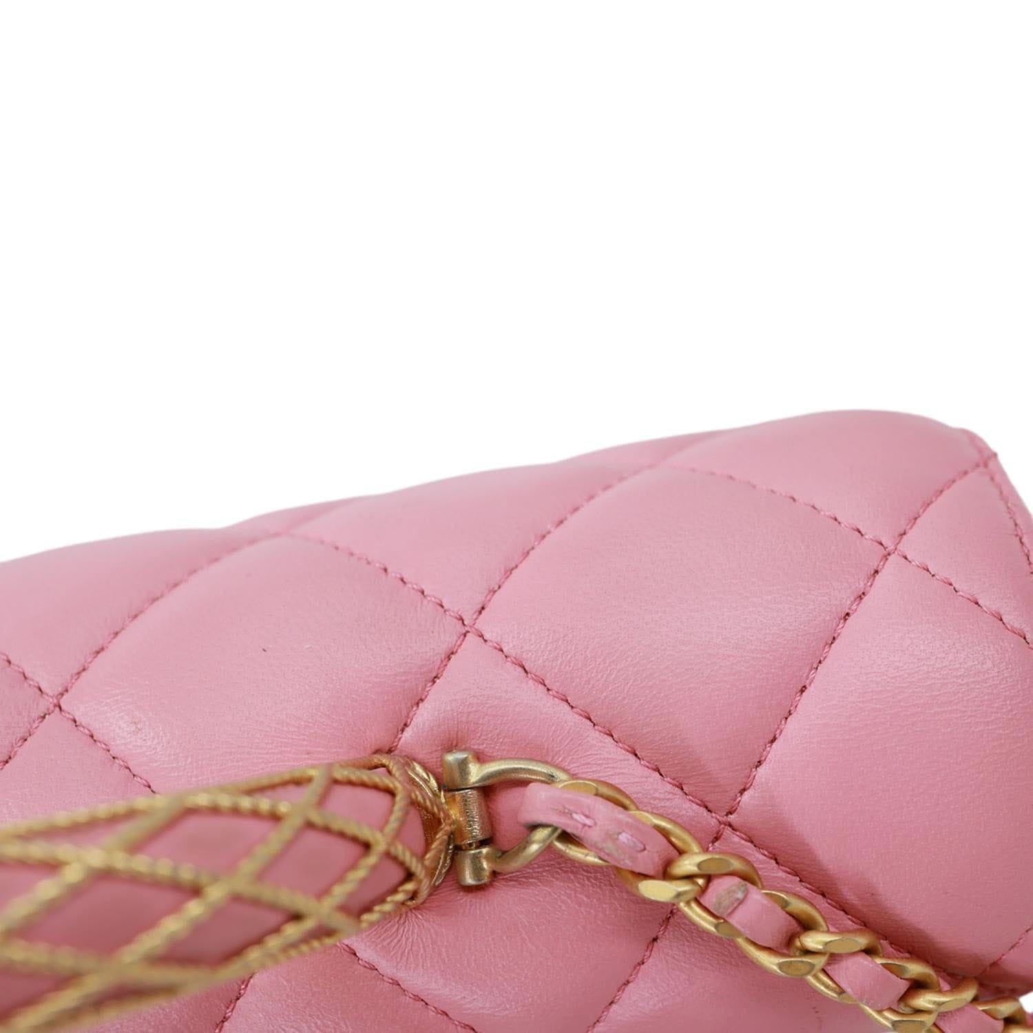 CHANEL Top Handle WOC Quilted Lambskin Leather Wallet On Chain Shoulder Bag Pink