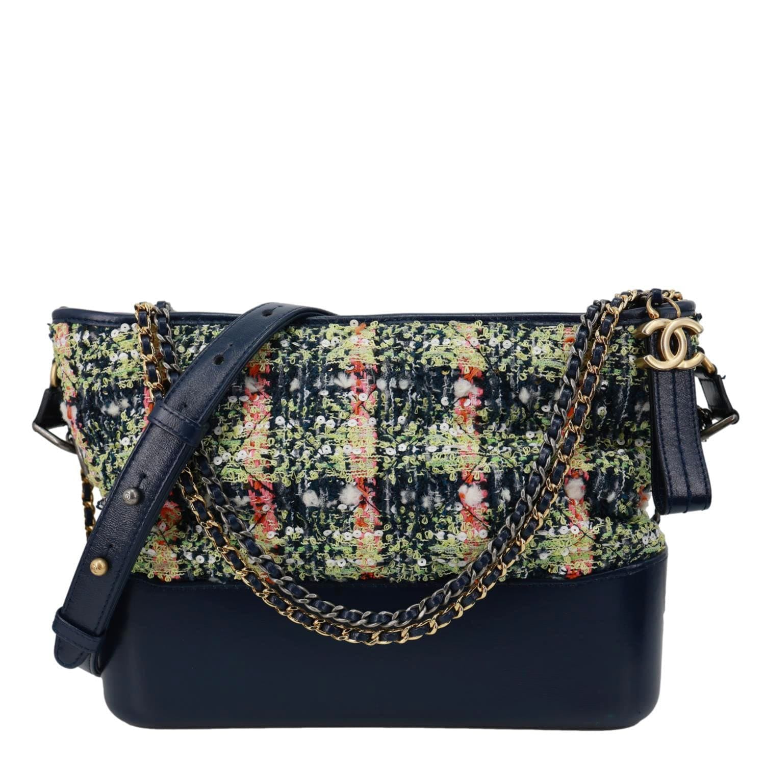 CHANEL Gabrielle Tweed Crossbody Bag Navy Blue