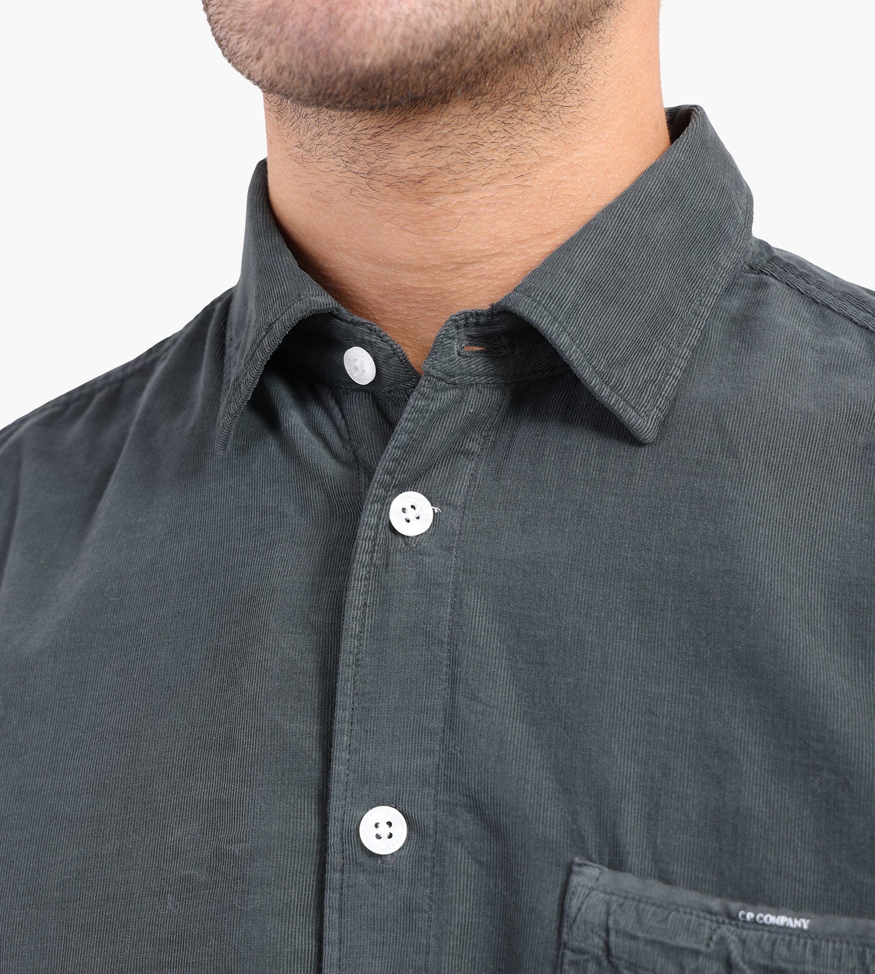 C.P. Company Shirts Long Sleeve In 2000 Stripes Corduroy Dark Shadow