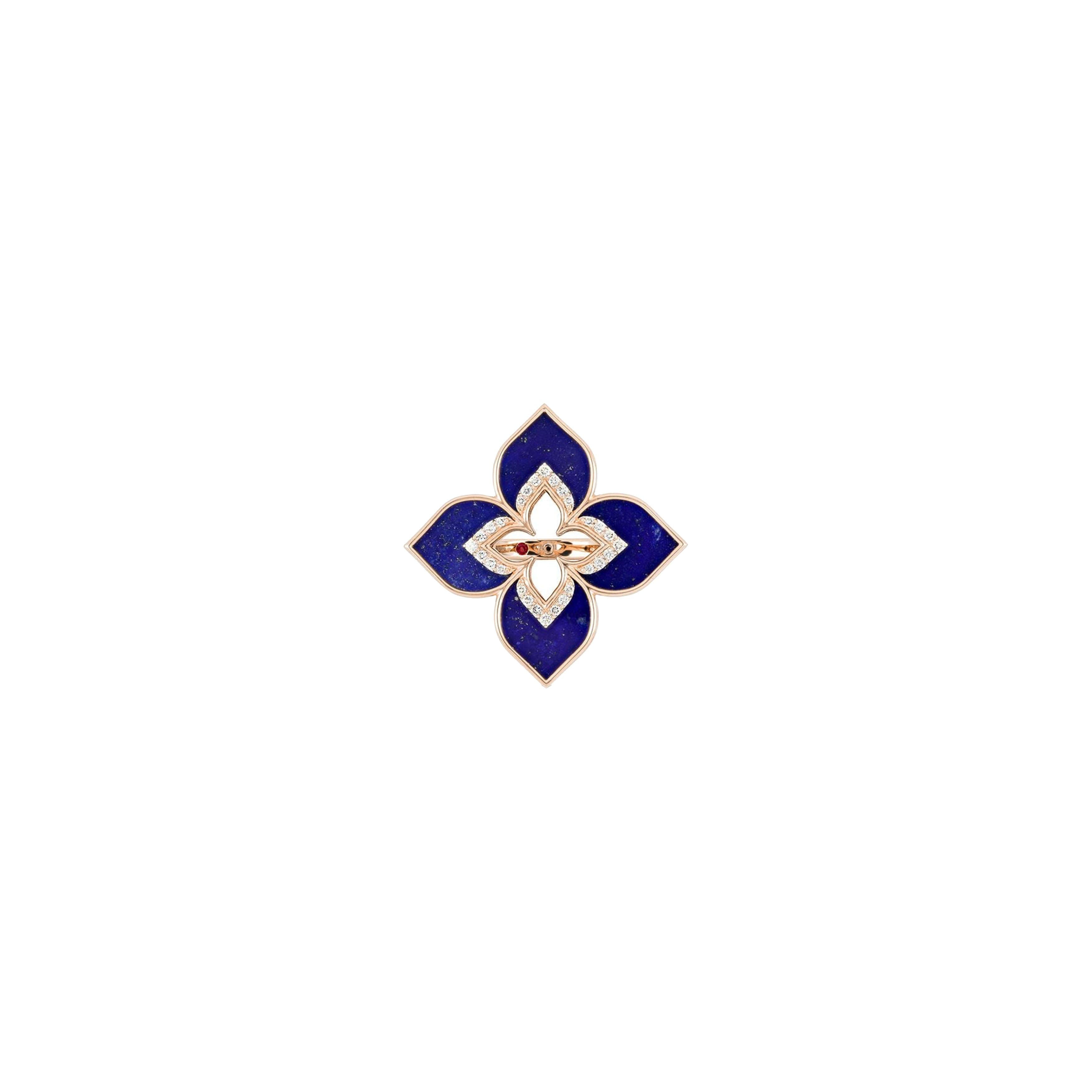 Roberto Coin Venetian Princess Lapis 18K Rose Gold Round Diamond Ring