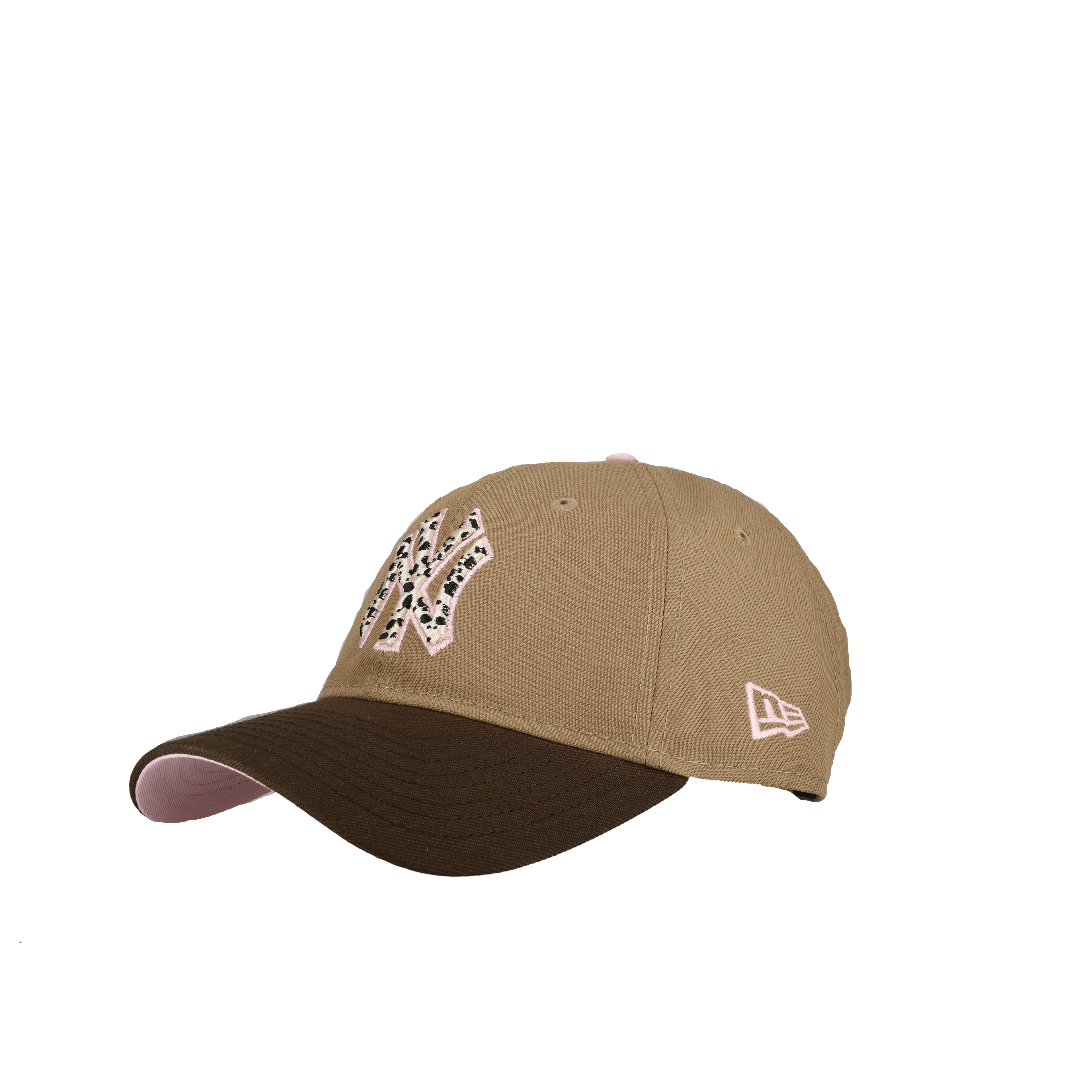 New York Yankees Premium New Era 9Twenty Tan/Walnut Safari Print Adjustable Hat (Pink Brim)