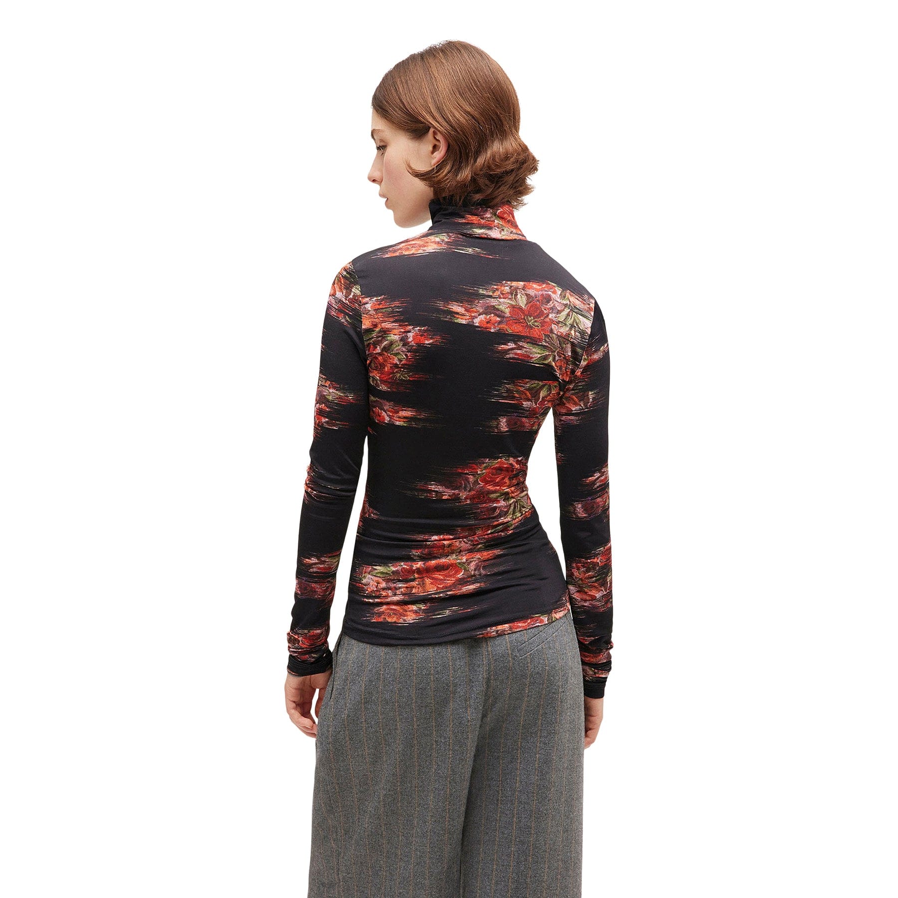GANNI Floral Jersey Turtleneck (Black)