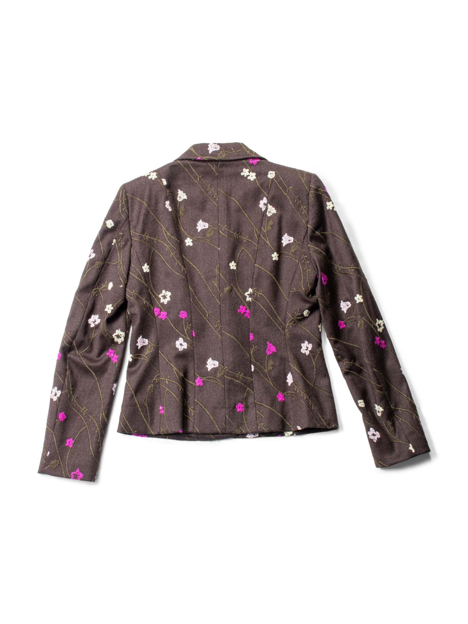 Moschino Wool Floral Embroidered Jacket Skirt Suit Brown