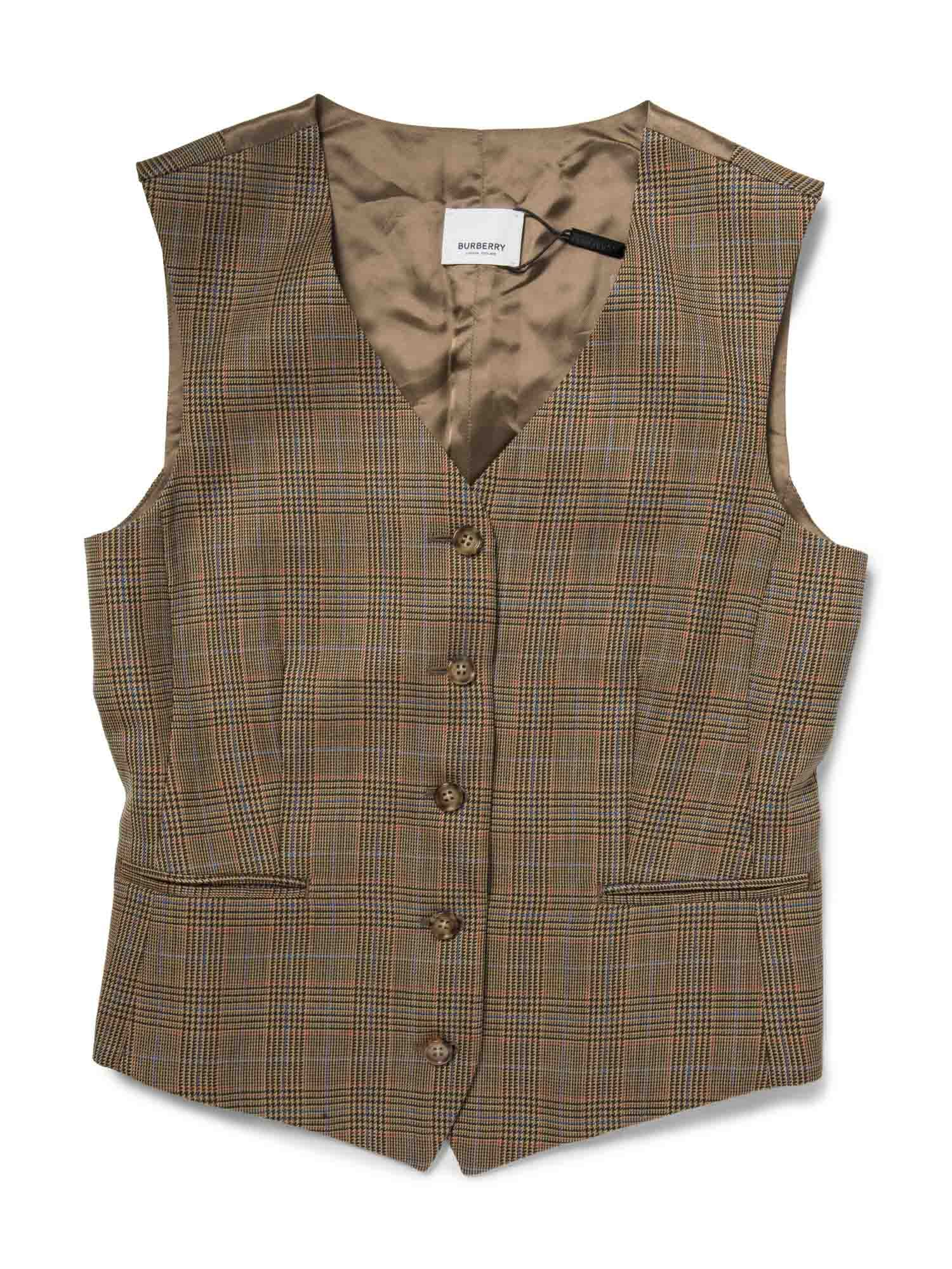 Burberry Wool Check Sleeveless Vest Brown