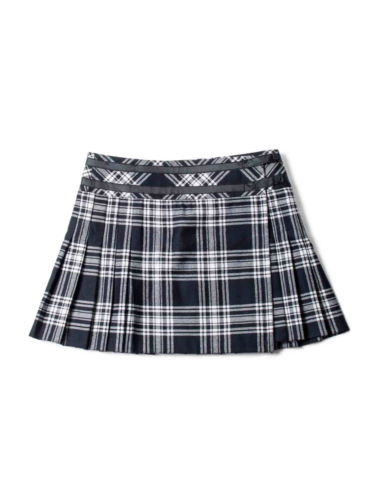 Karl Lagerfeld Logo Wool Plaid Pleated Mini Skirt Black White