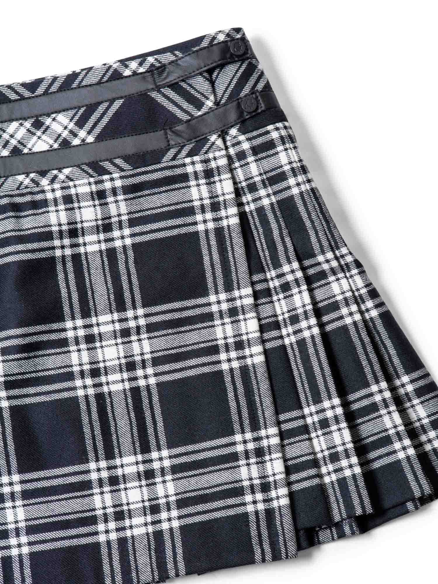 Karl Lagerfeld Logo Wool Plaid Pleated Mini Skirt Black White