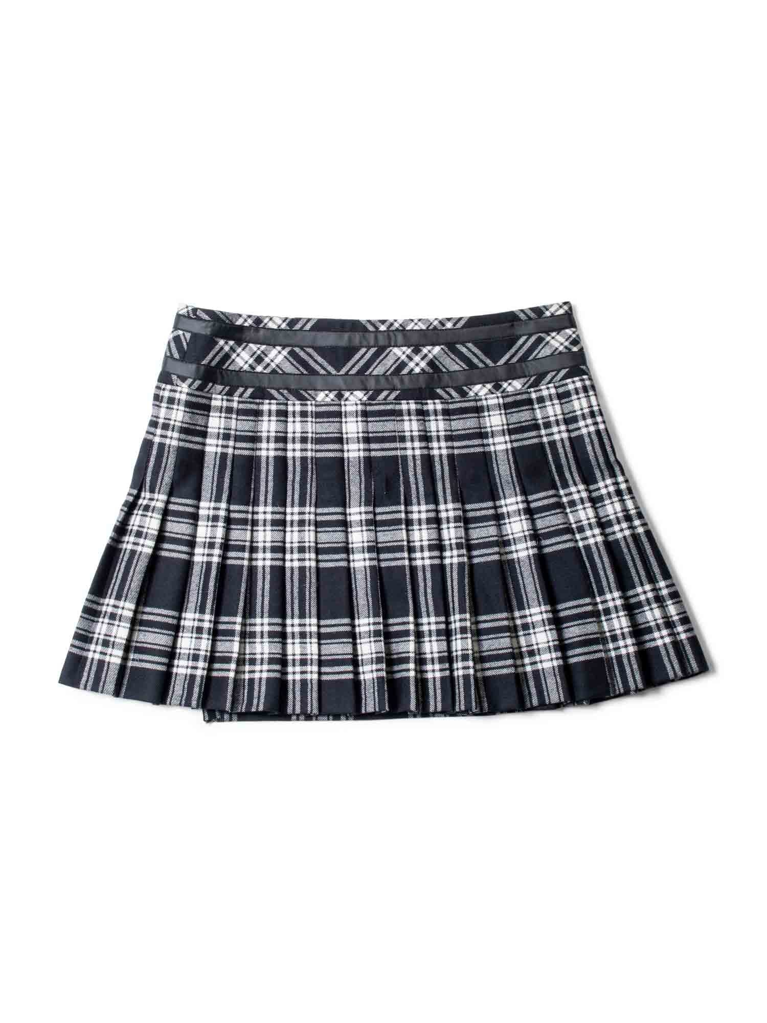 Karl Lagerfeld Logo Wool Plaid Pleated Mini Skirt Black White