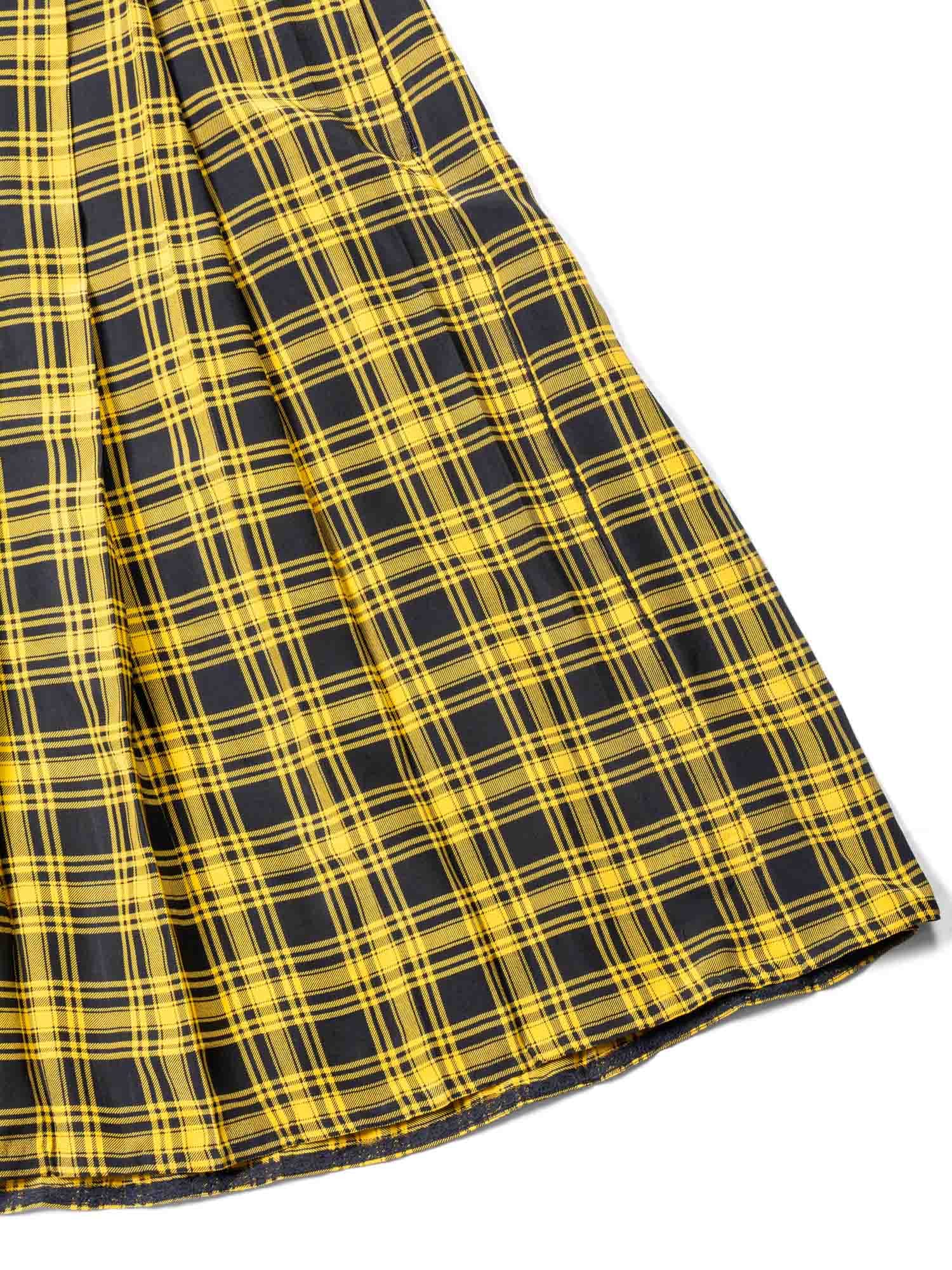 Oscar De la Renta Vintage Plaid Pleated Silk Skirt Yellow Black