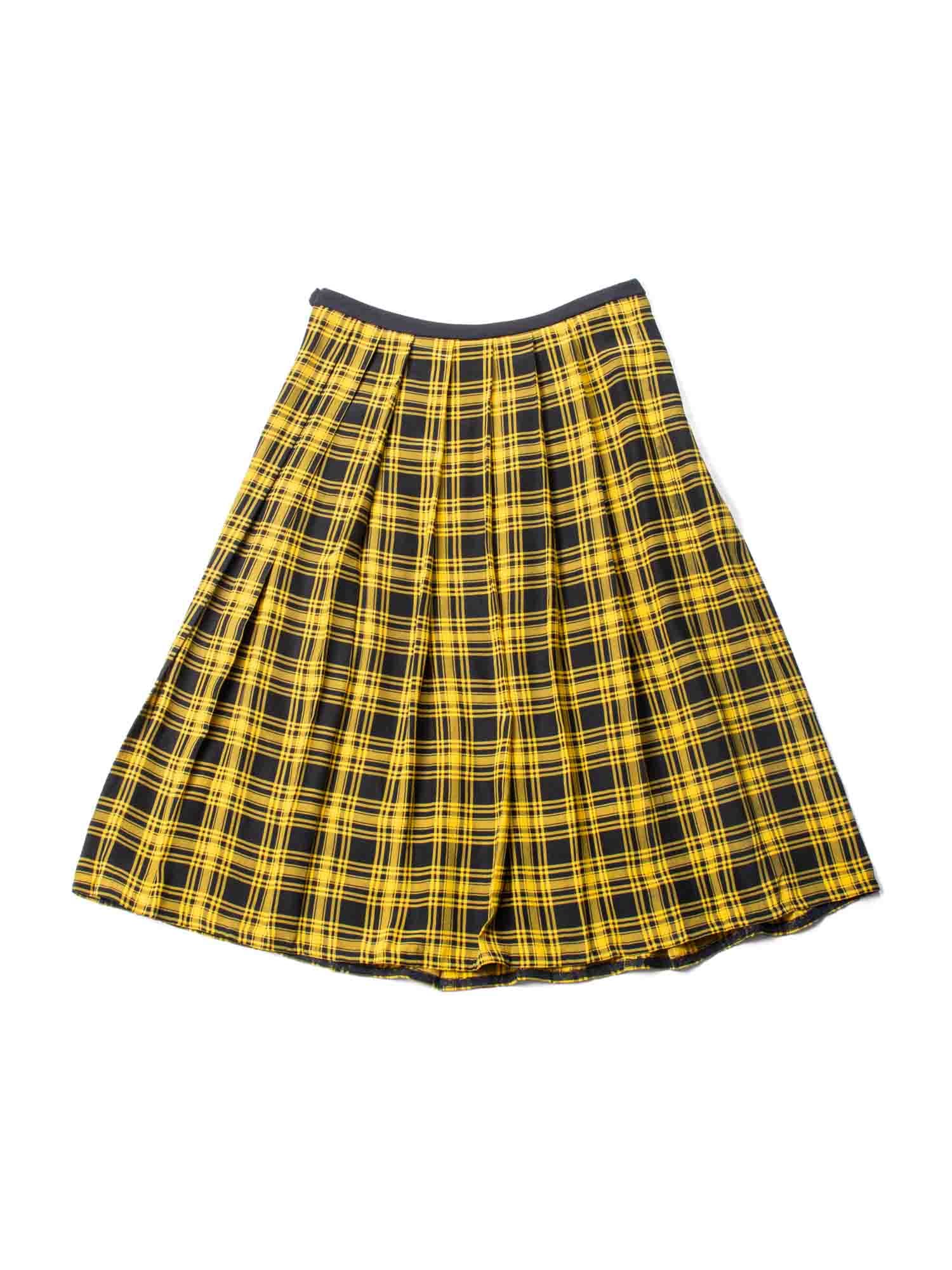 Oscar De la Renta Vintage Plaid Pleated Silk Skirt Yellow Black