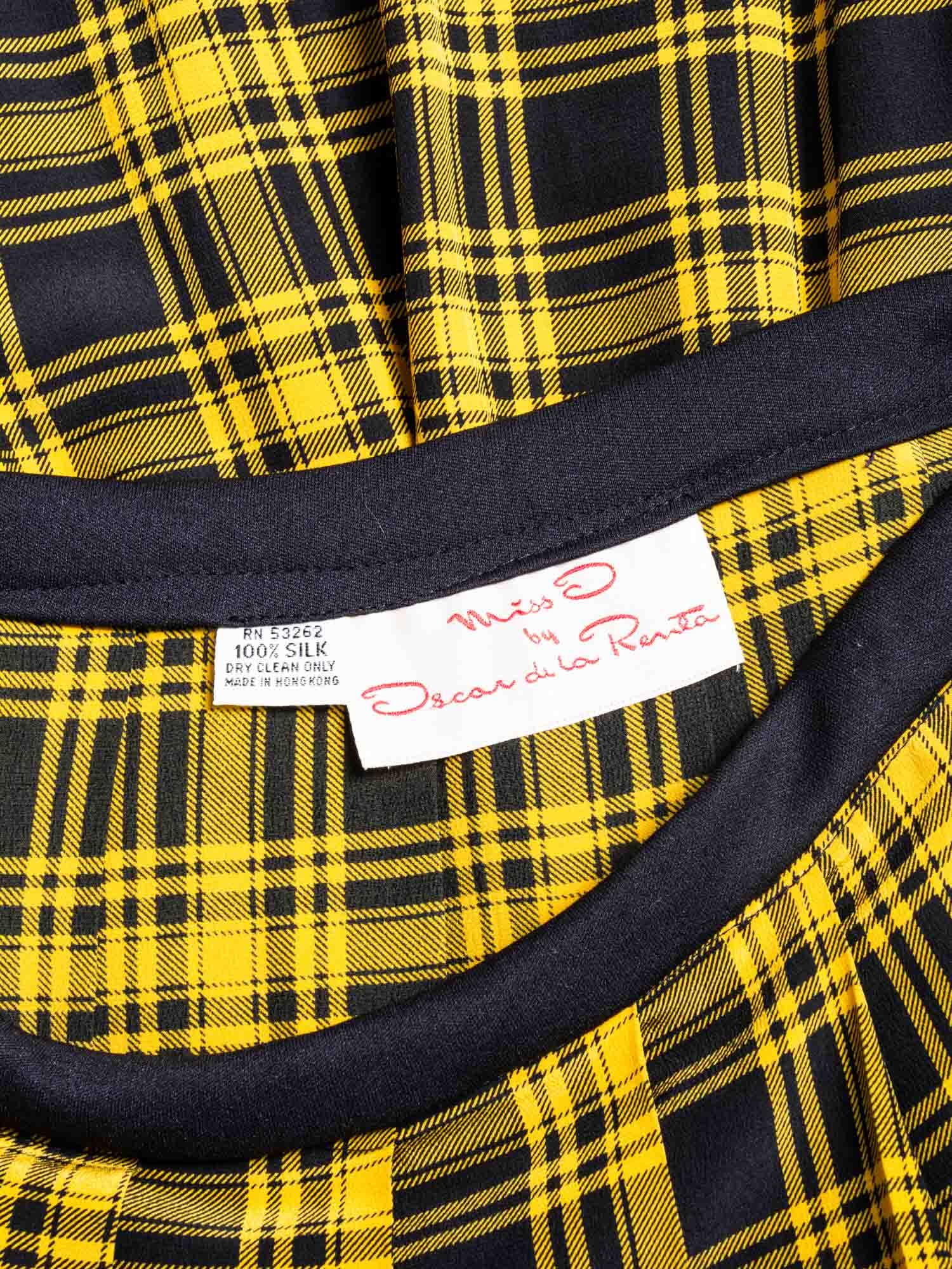 Oscar De la Renta Vintage Plaid Pleated Silk Skirt Yellow Black