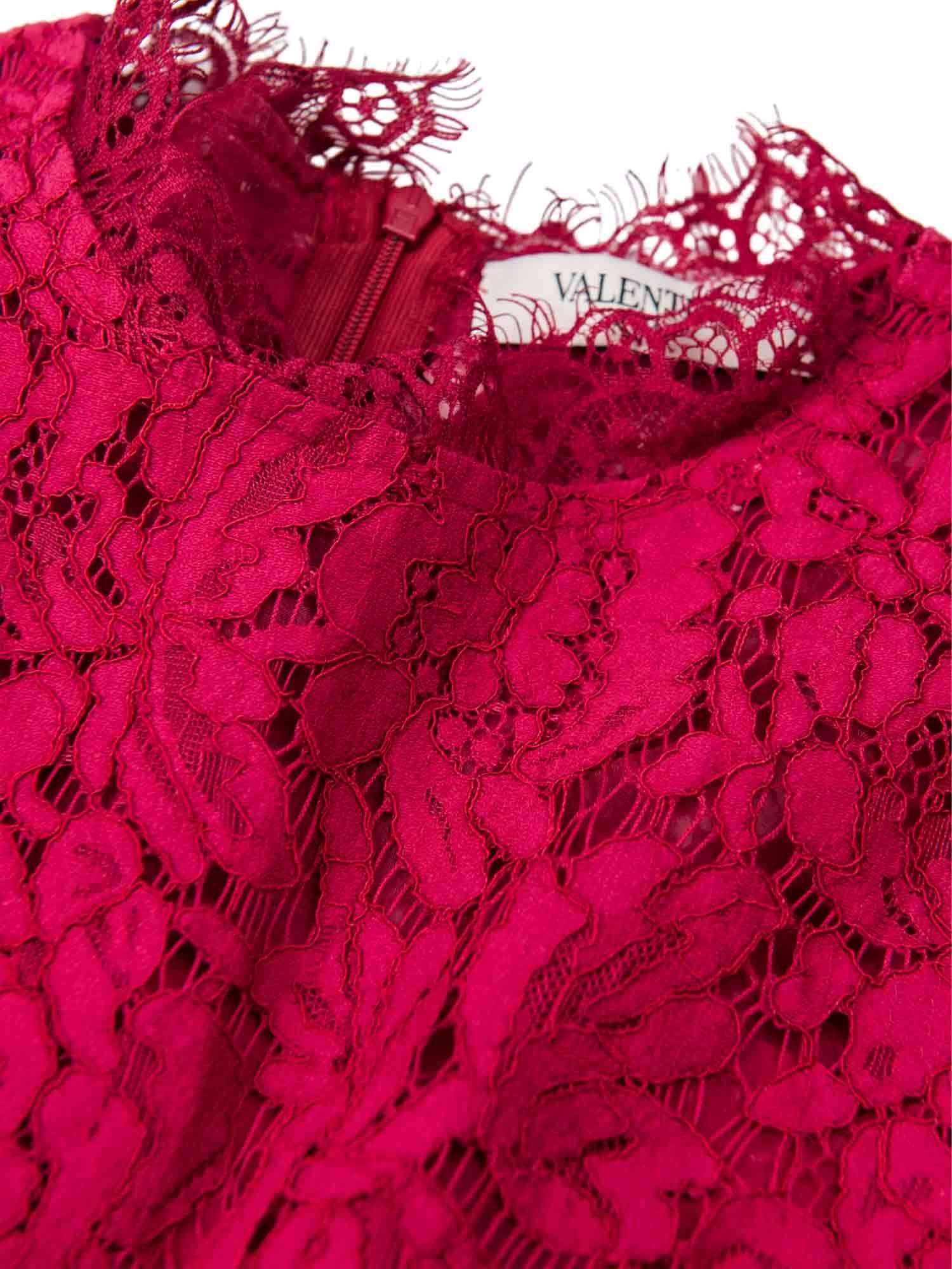Valentino Silk Cotton Floral Lace Bow Jumpsuit Red