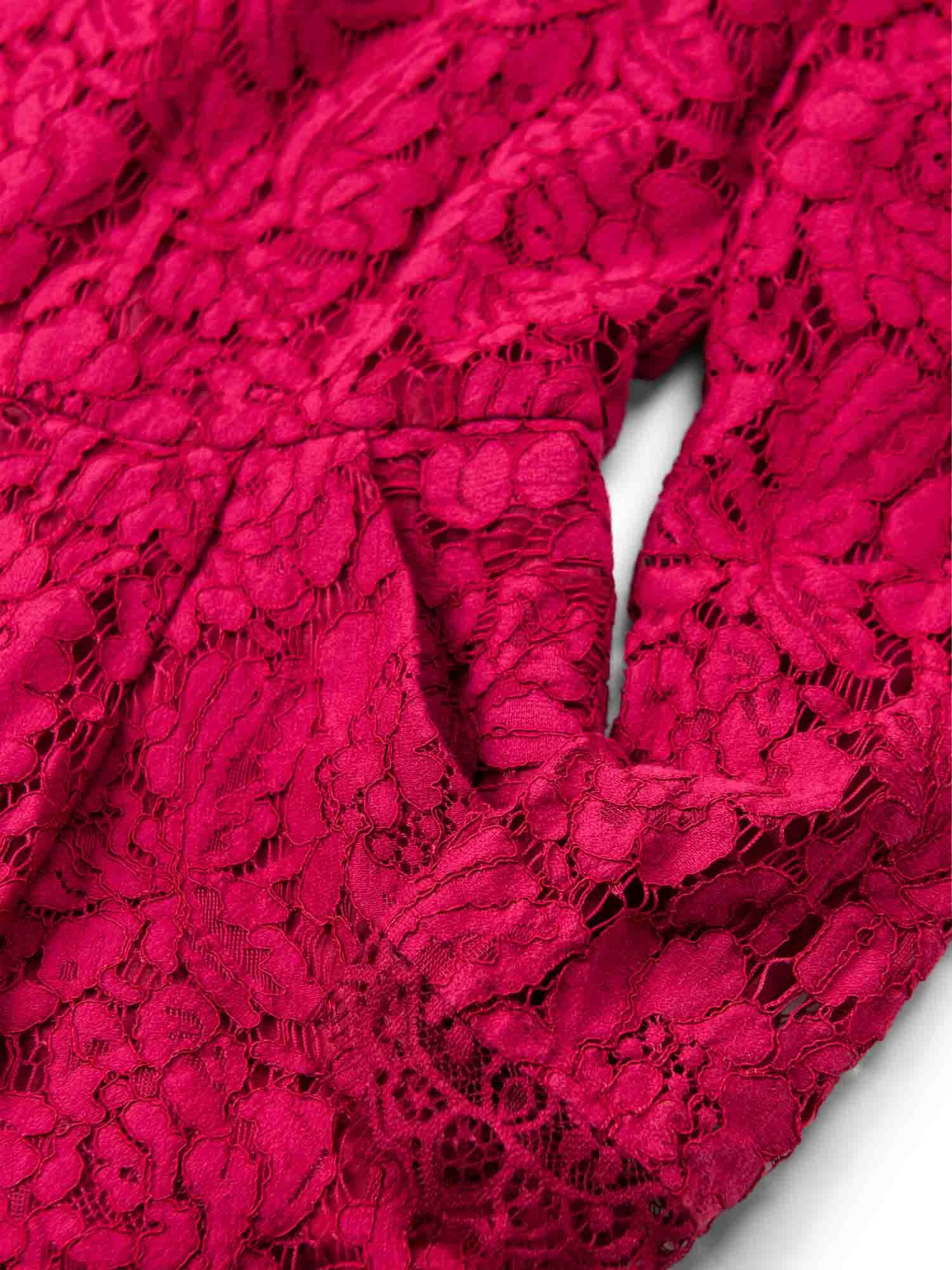 Valentino Silk Cotton Floral Lace Bow Jumpsuit Red