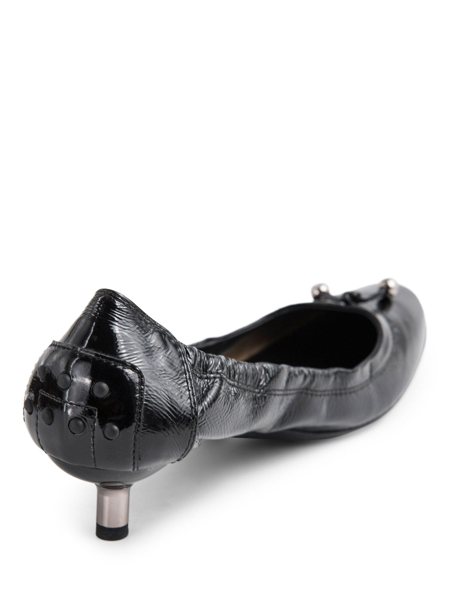 Tod's Patent Leather Logo Ballet Flat Kitten Heel Black