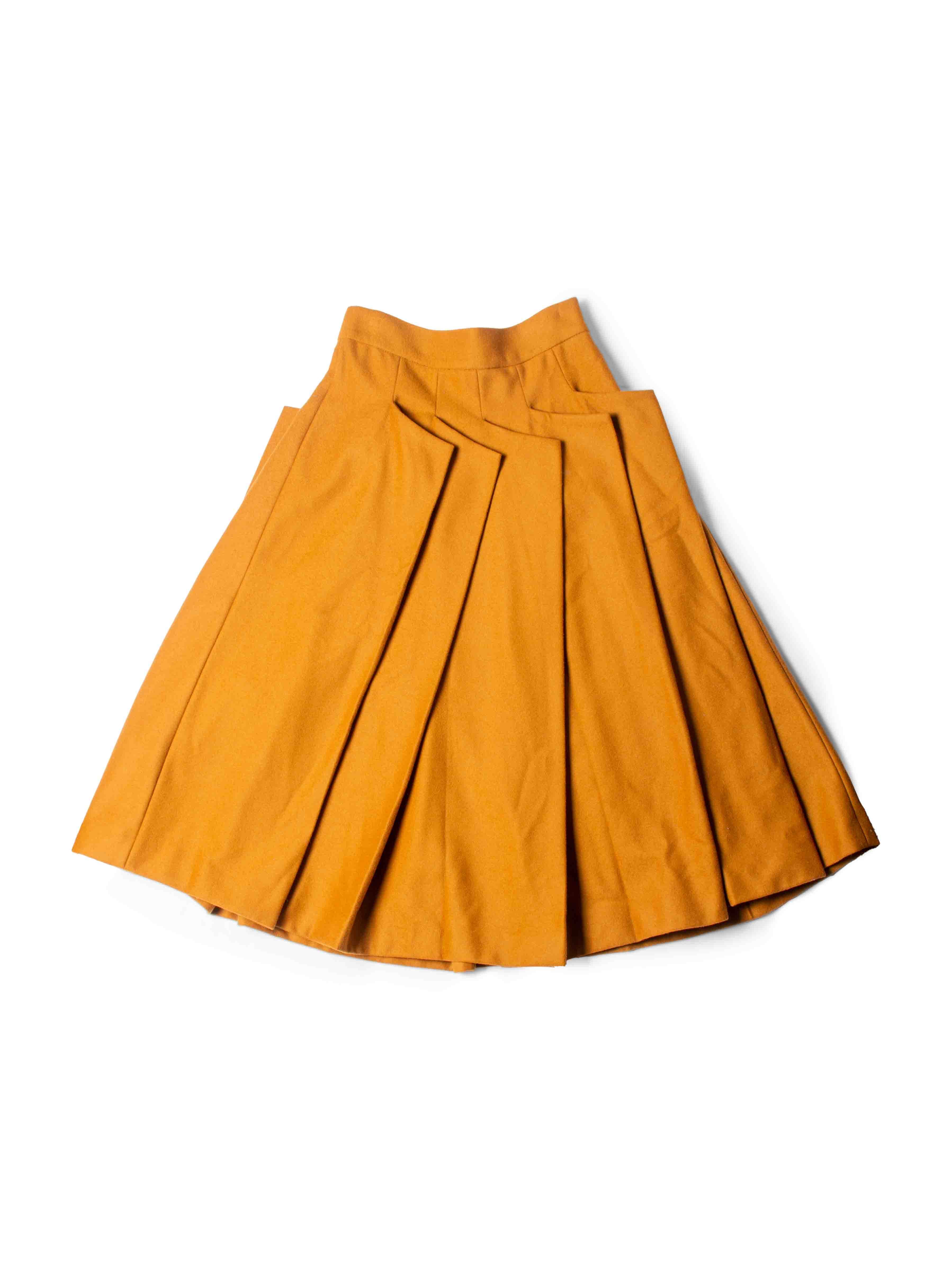 Bottega Veneta Wool Pleated Midi Skirt Mustard Yellow