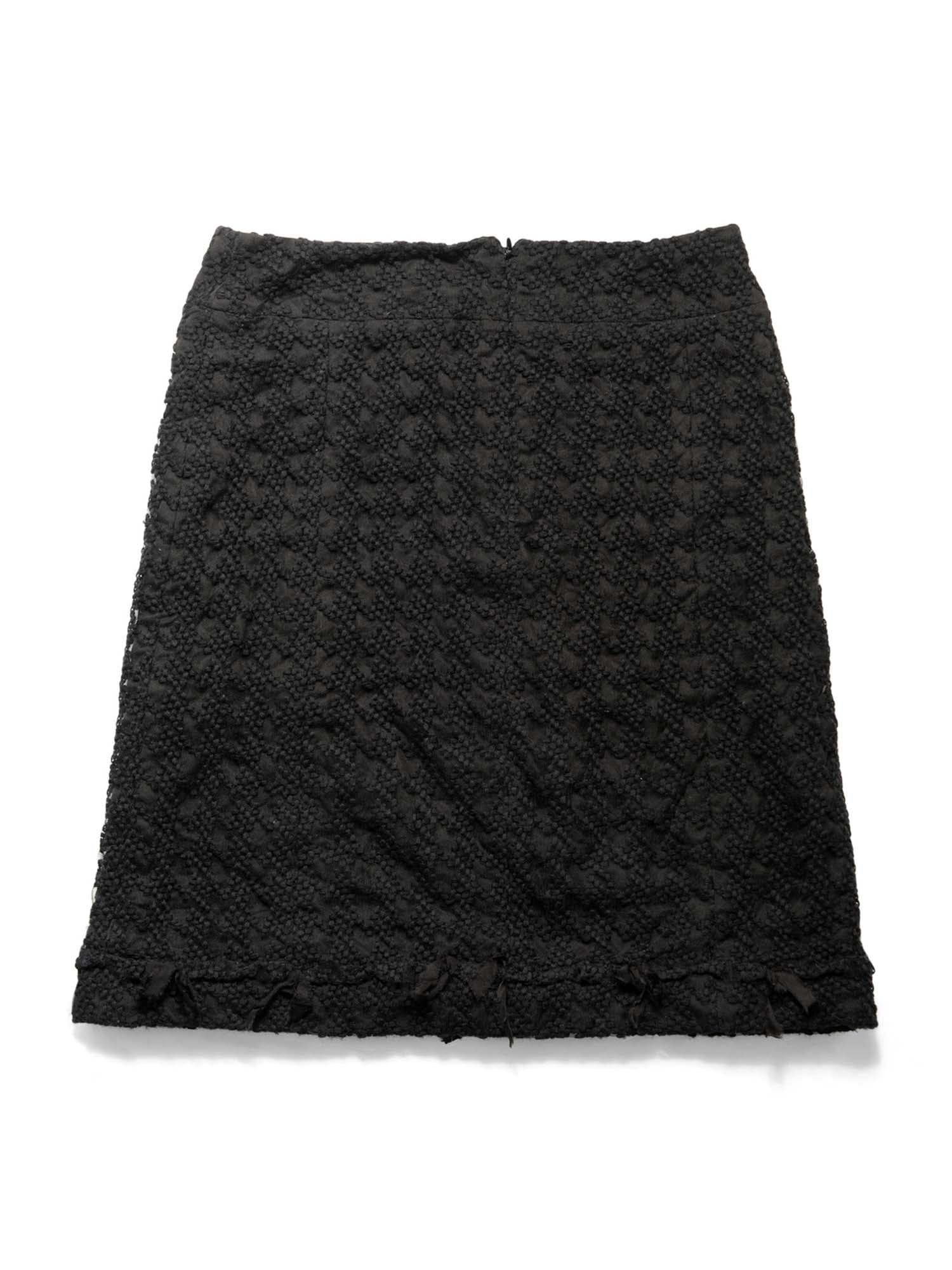 CHANEL CC Logo Tweed Fringe Camellia Skirt Black