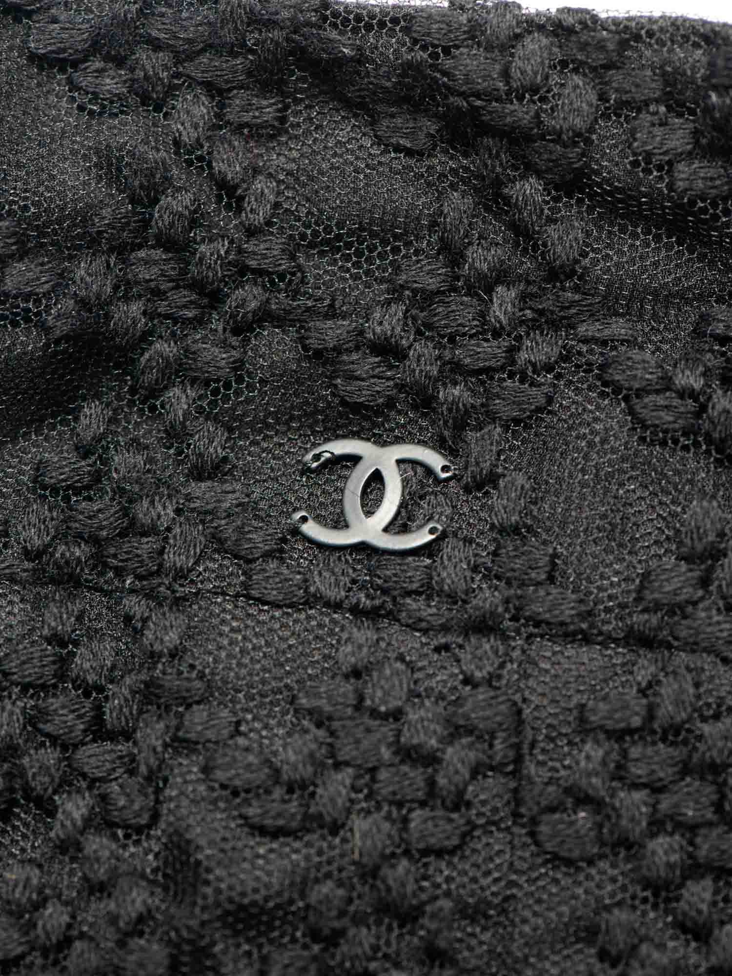 CHANEL CC Logo Tweed Fringe Camellia Skirt Black