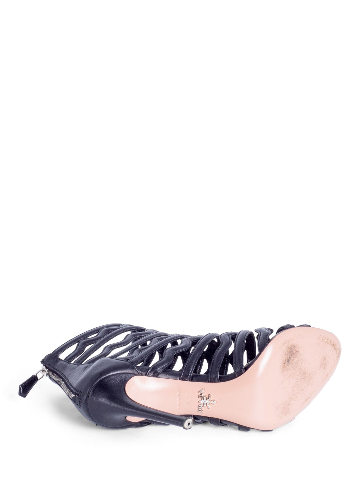 Prada Leather Cut Out Open Toe Heels Black