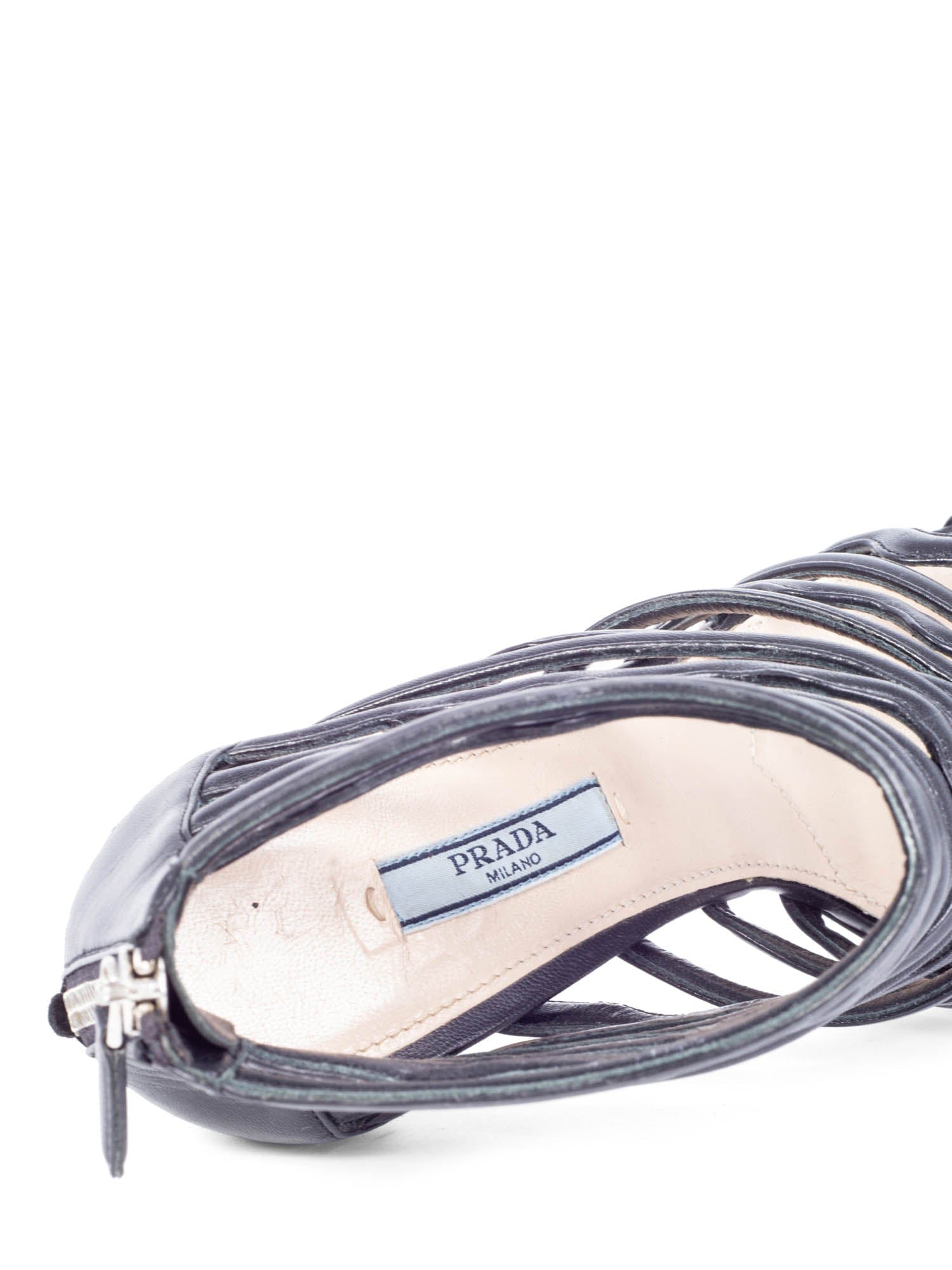 Prada Leather Cut Out Open Toe Heels Black