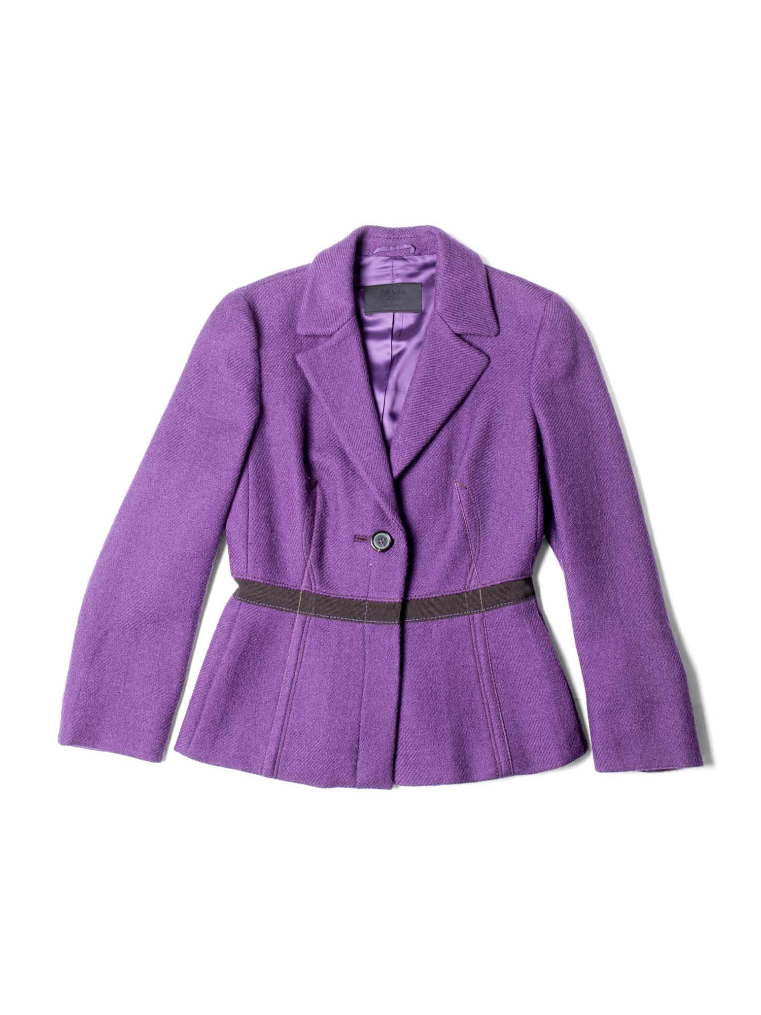 Prada Wool Pleated Skirt Suit Purple Brown
