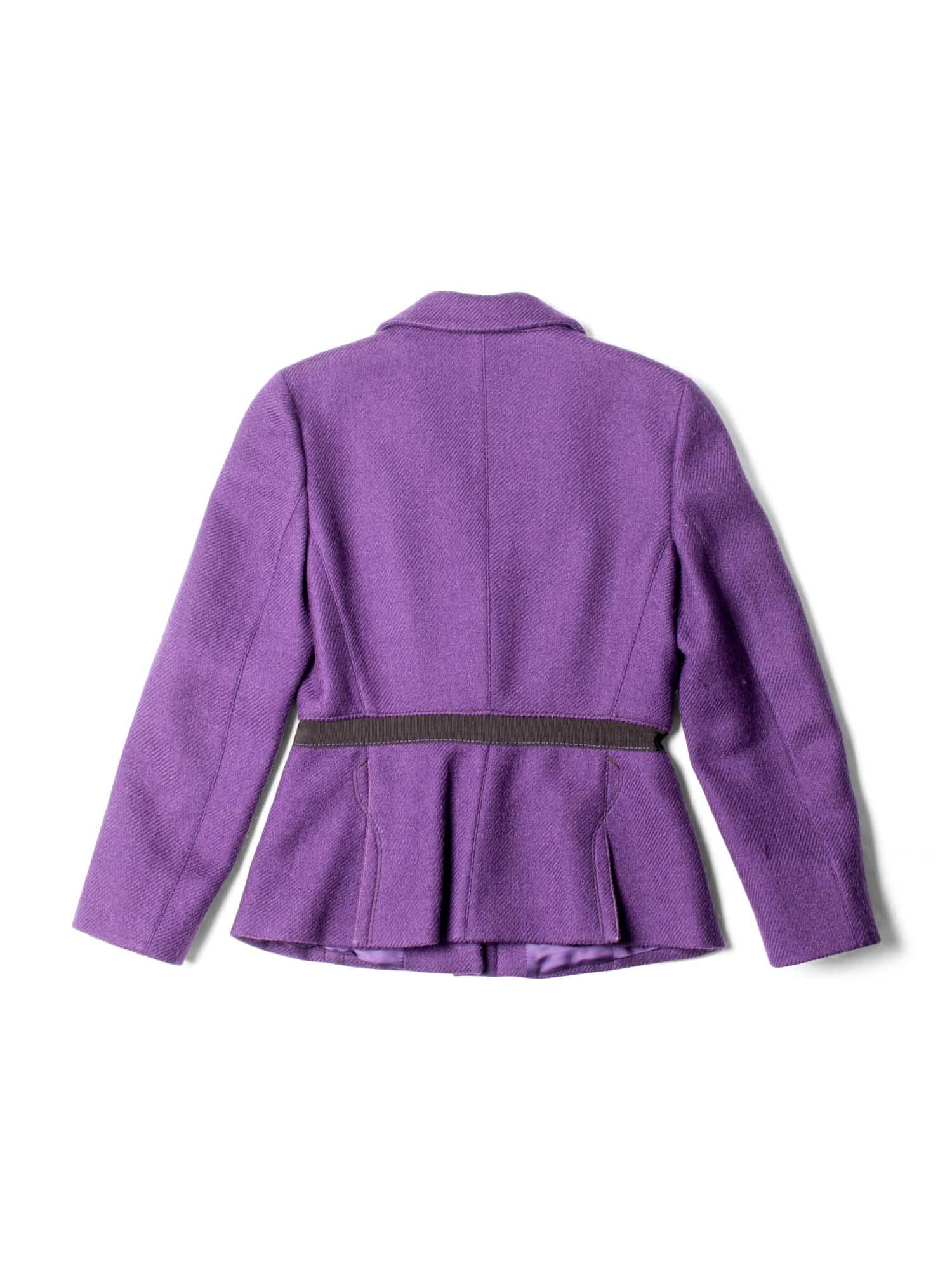 Prada Wool Pleated Skirt Suit Purple Brown