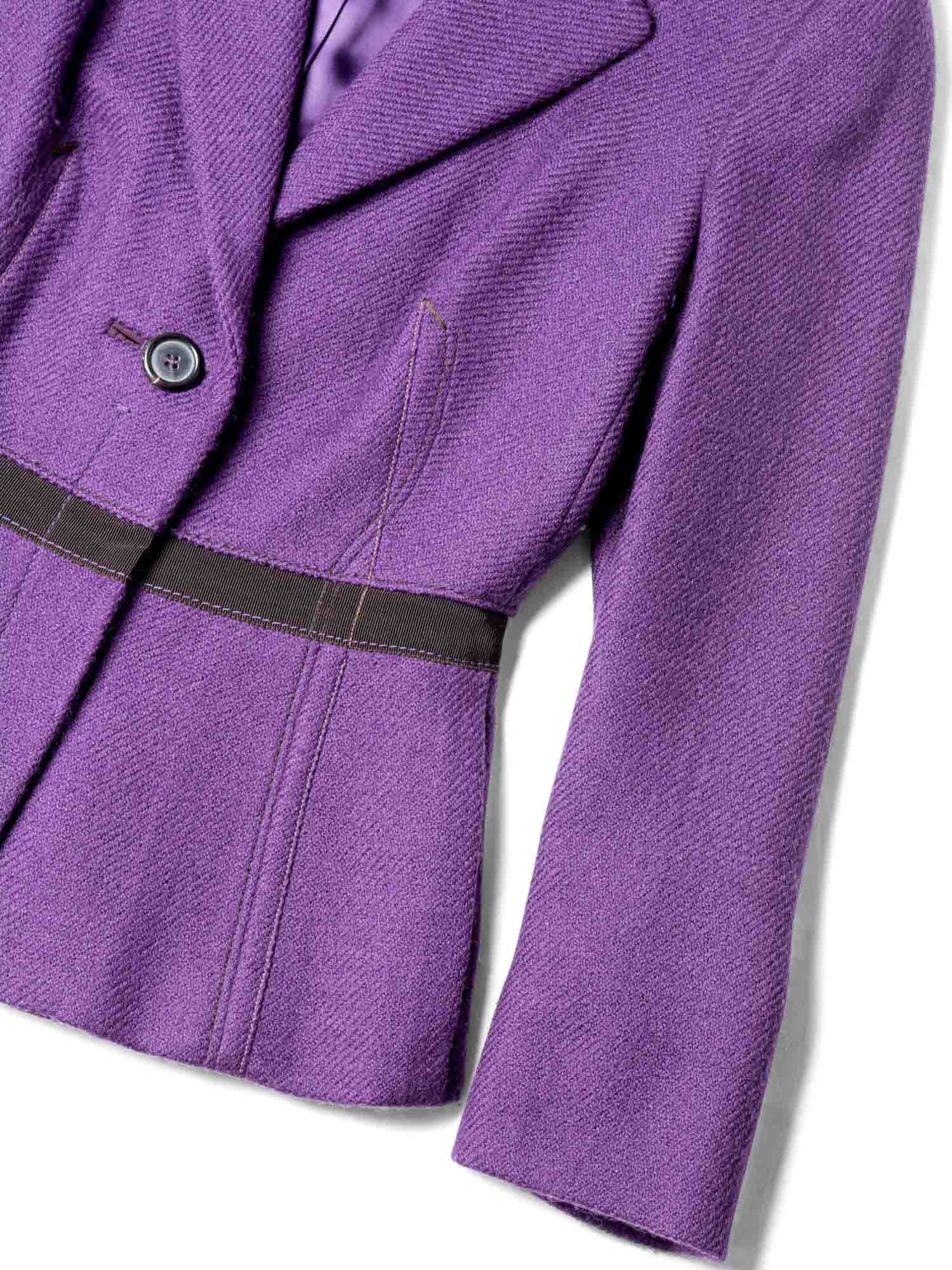 Prada Wool Pleated Skirt Suit Purple Brown