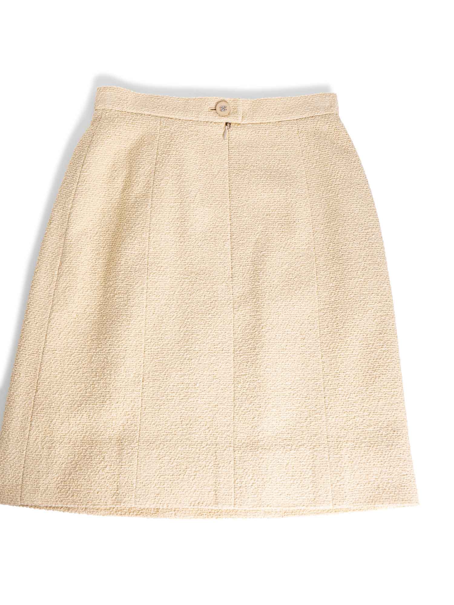 Chanel CC Logo Tweed Mini Pencil Skirt Beige