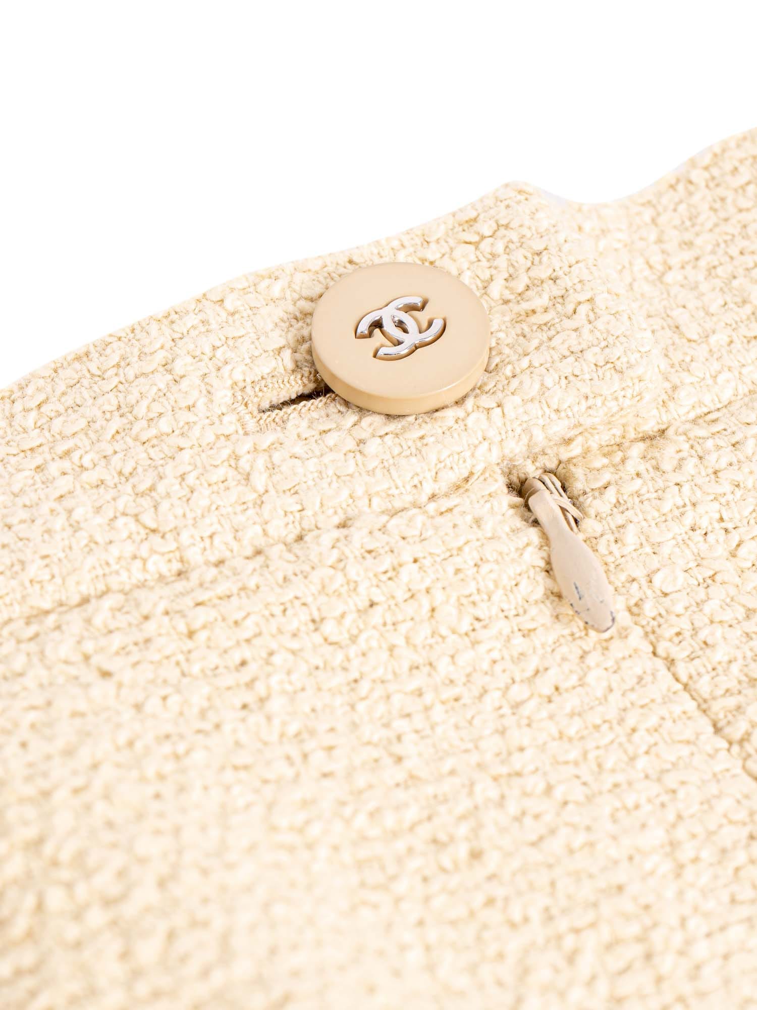 Chanel CC Logo Tweed Mini Pencil Skirt Beige