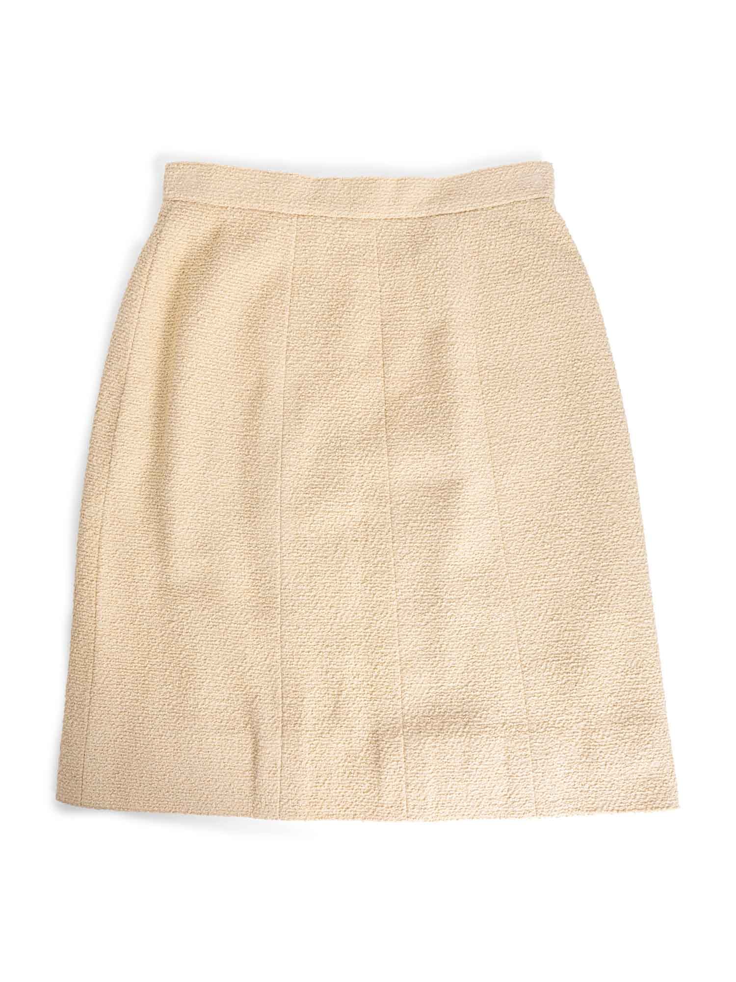 Chanel CC Logo Tweed Mini Pencil Skirt Beige