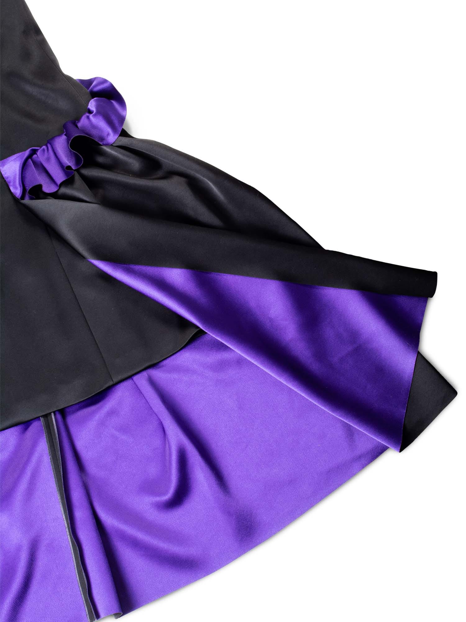 Giorgio Armani Satin High Low Ruffled Corset Evening Dress Black Purple