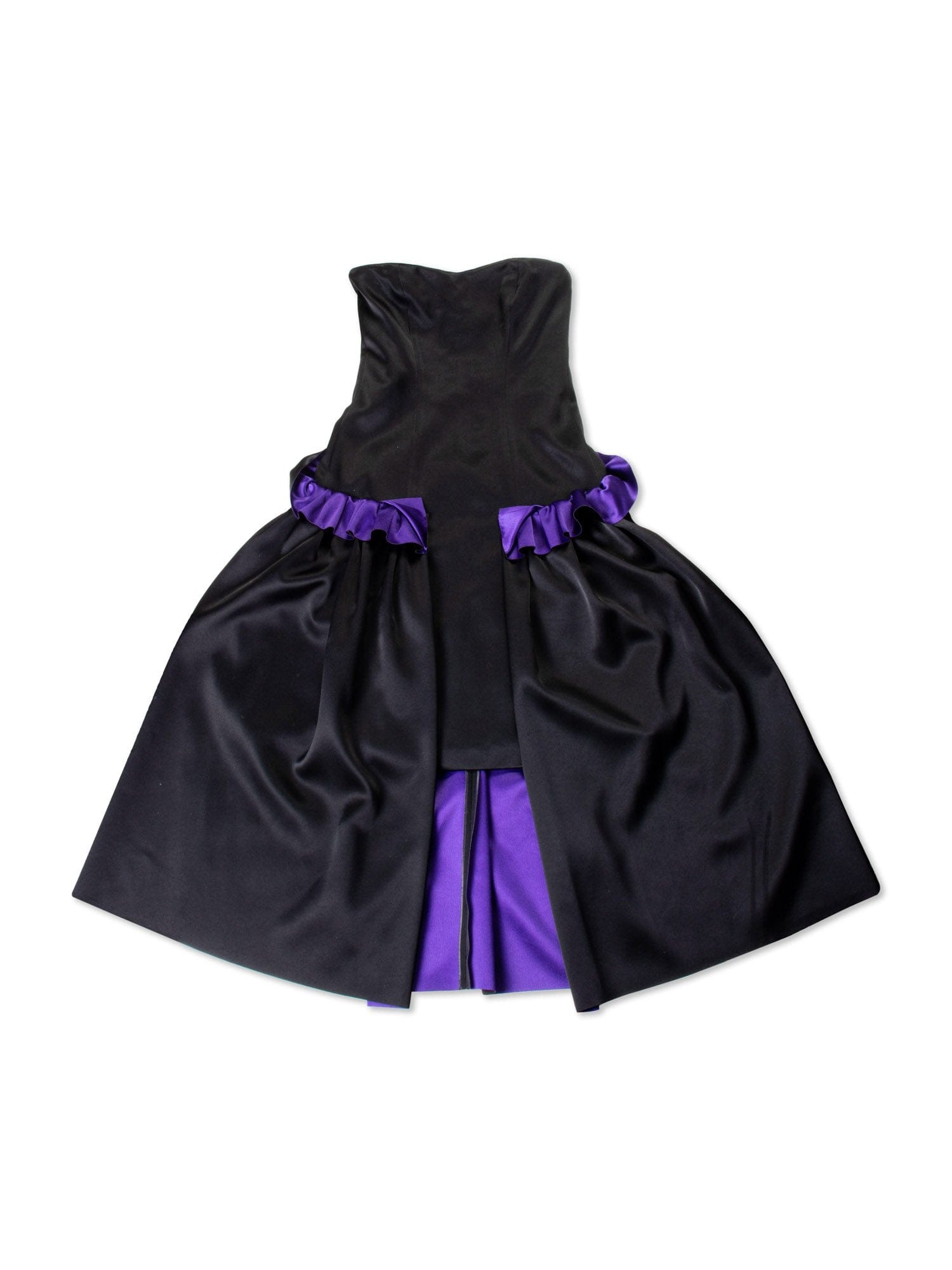 Giorgio Armani Satin High Low Ruffled Corset Evening Dress Black Purple