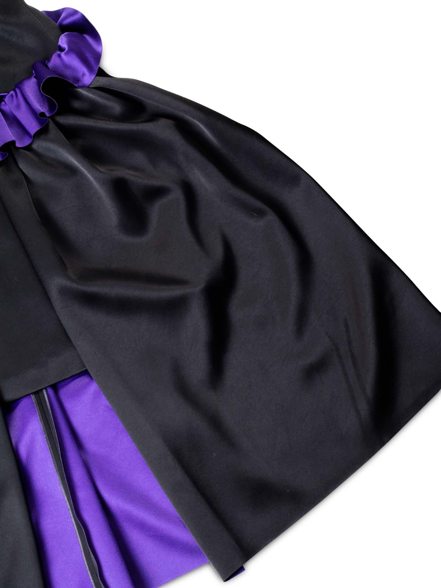 Giorgio Armani Satin High Low Ruffled Corset Evening Dress Black Purple