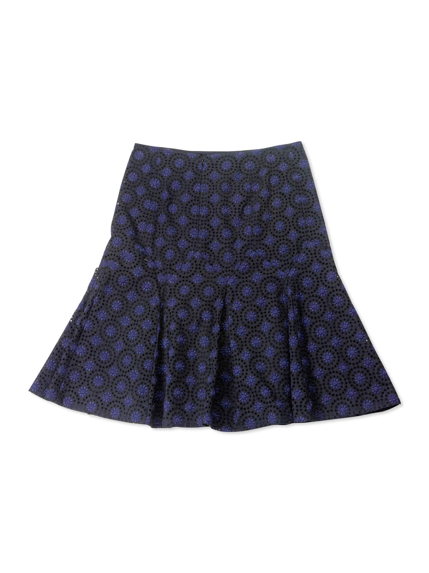 CHANEL Cotton Eyelet A-Line Skirt Black Blue