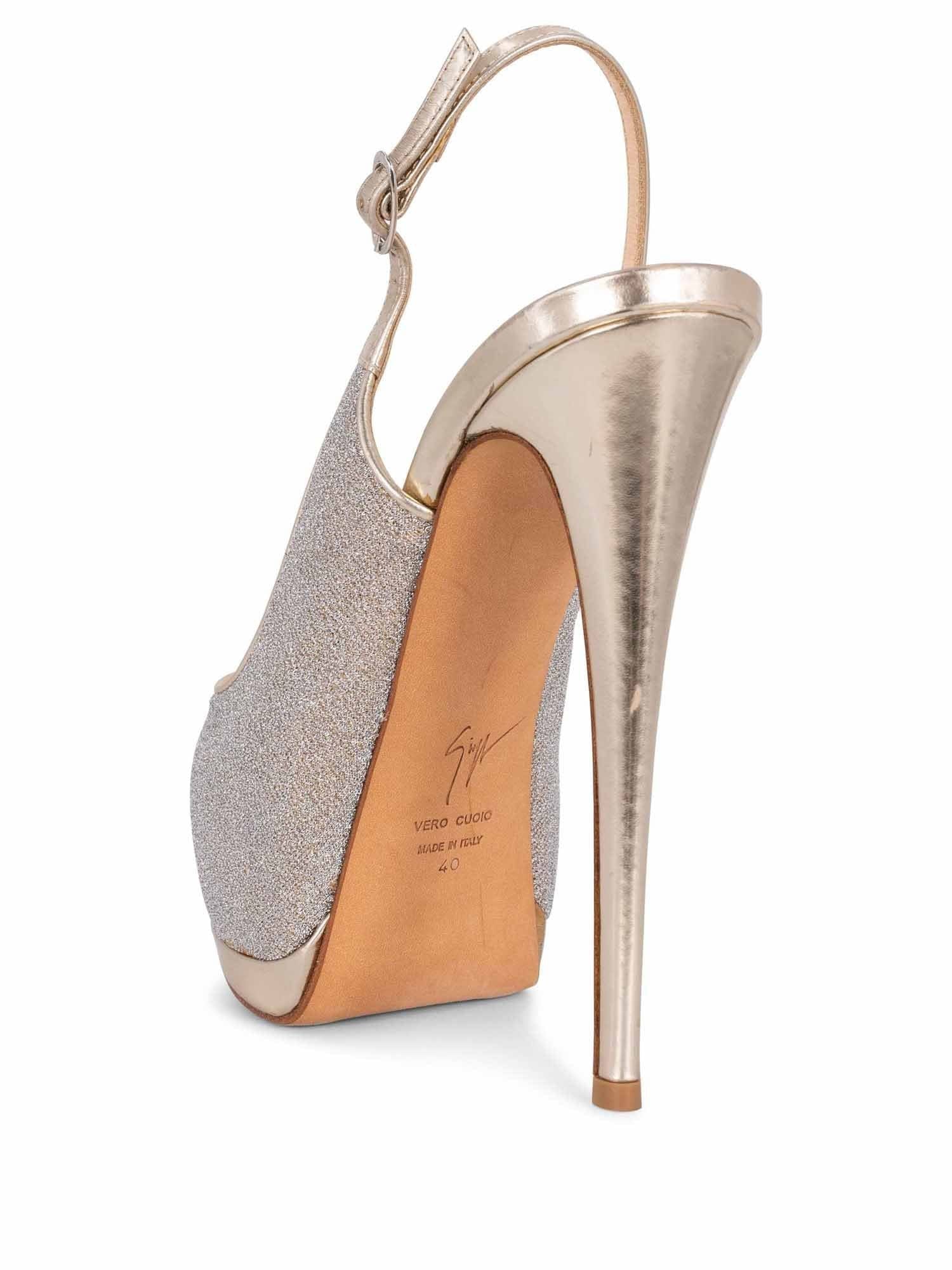 Giuzeppe Zanotti Sling Back Platform Heels Silver