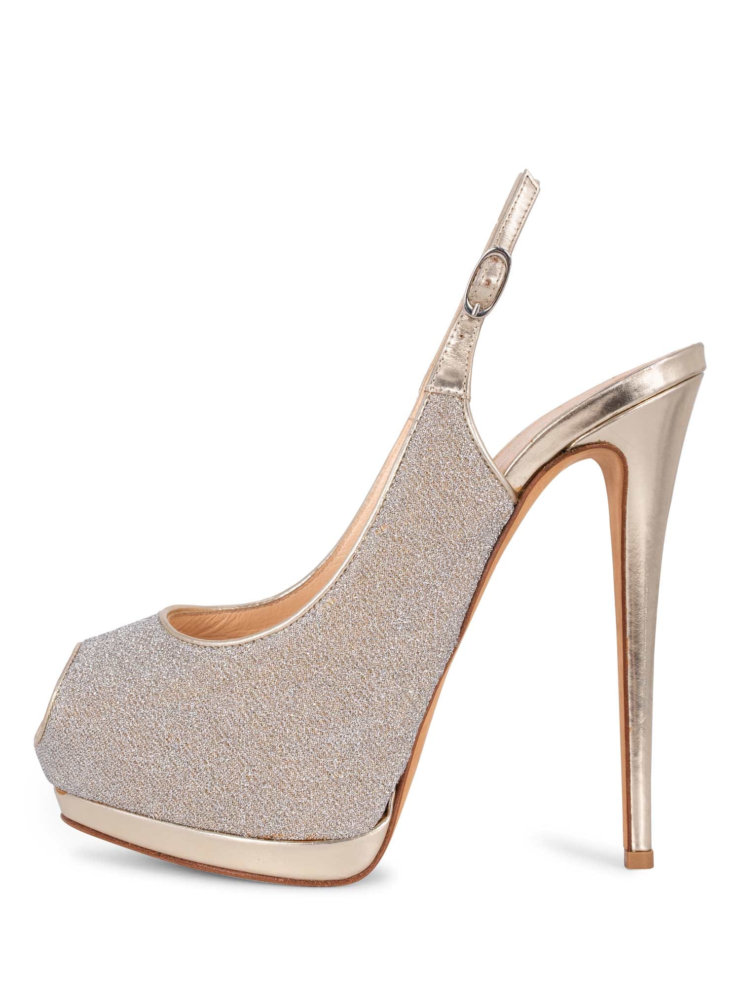 Giuzeppe Zanotti Sling Back Platform Heels Silver