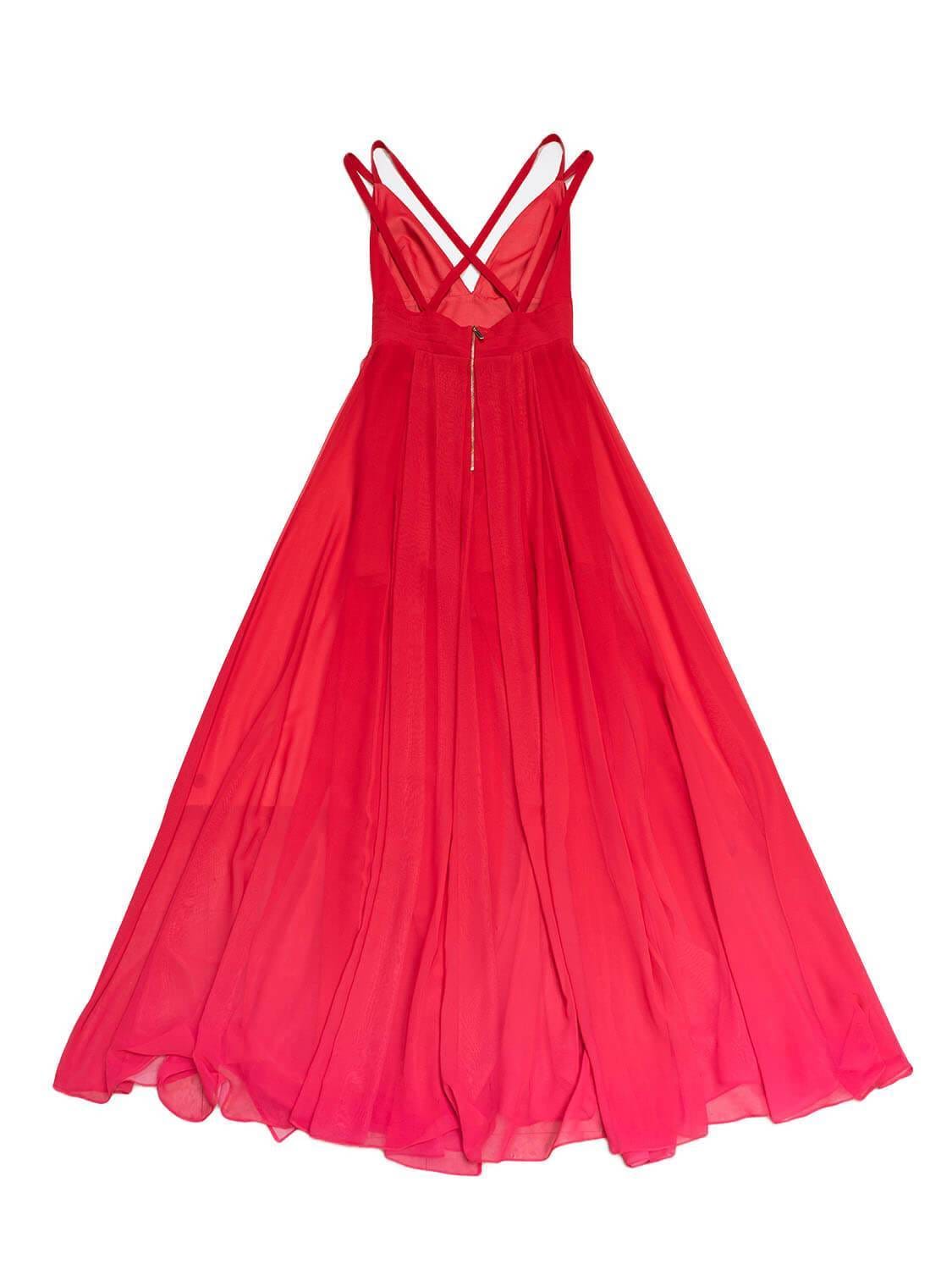Elie Saab Chiffon Halter Maxi Dress Red