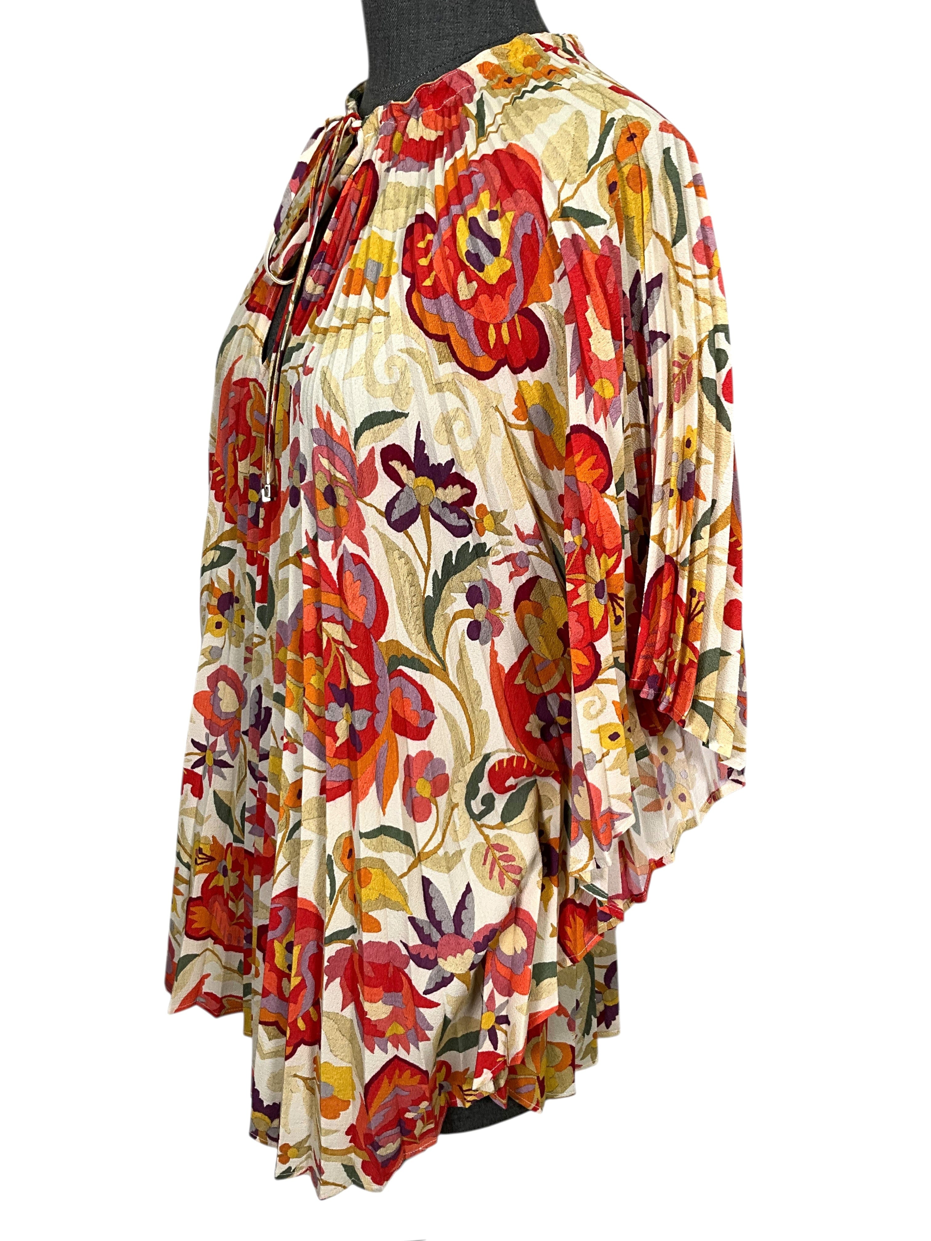 Etro Floral Printed Pleated Poncho Blouse One Size