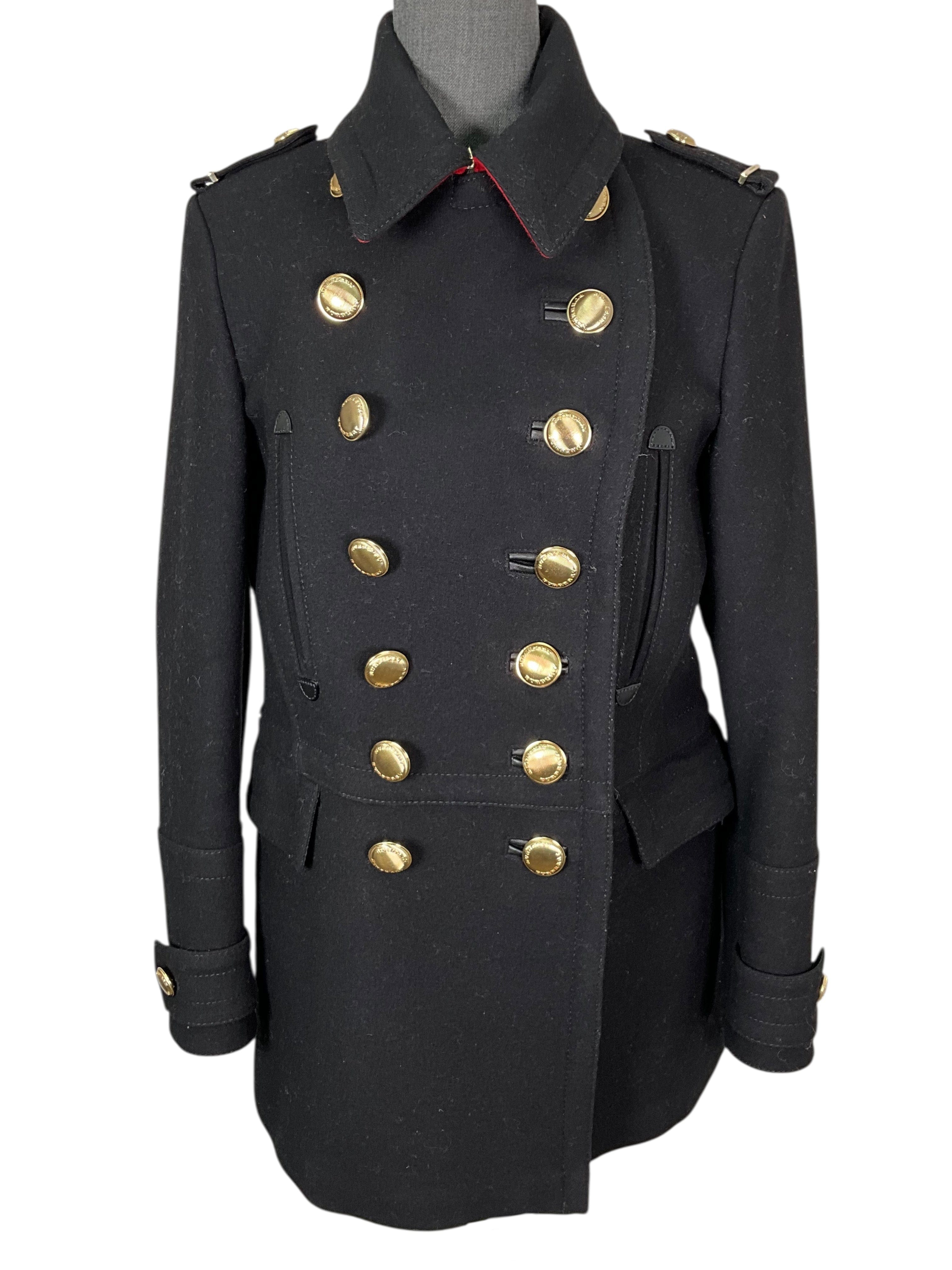 Burberry London Wool Military Pea Coat Size S