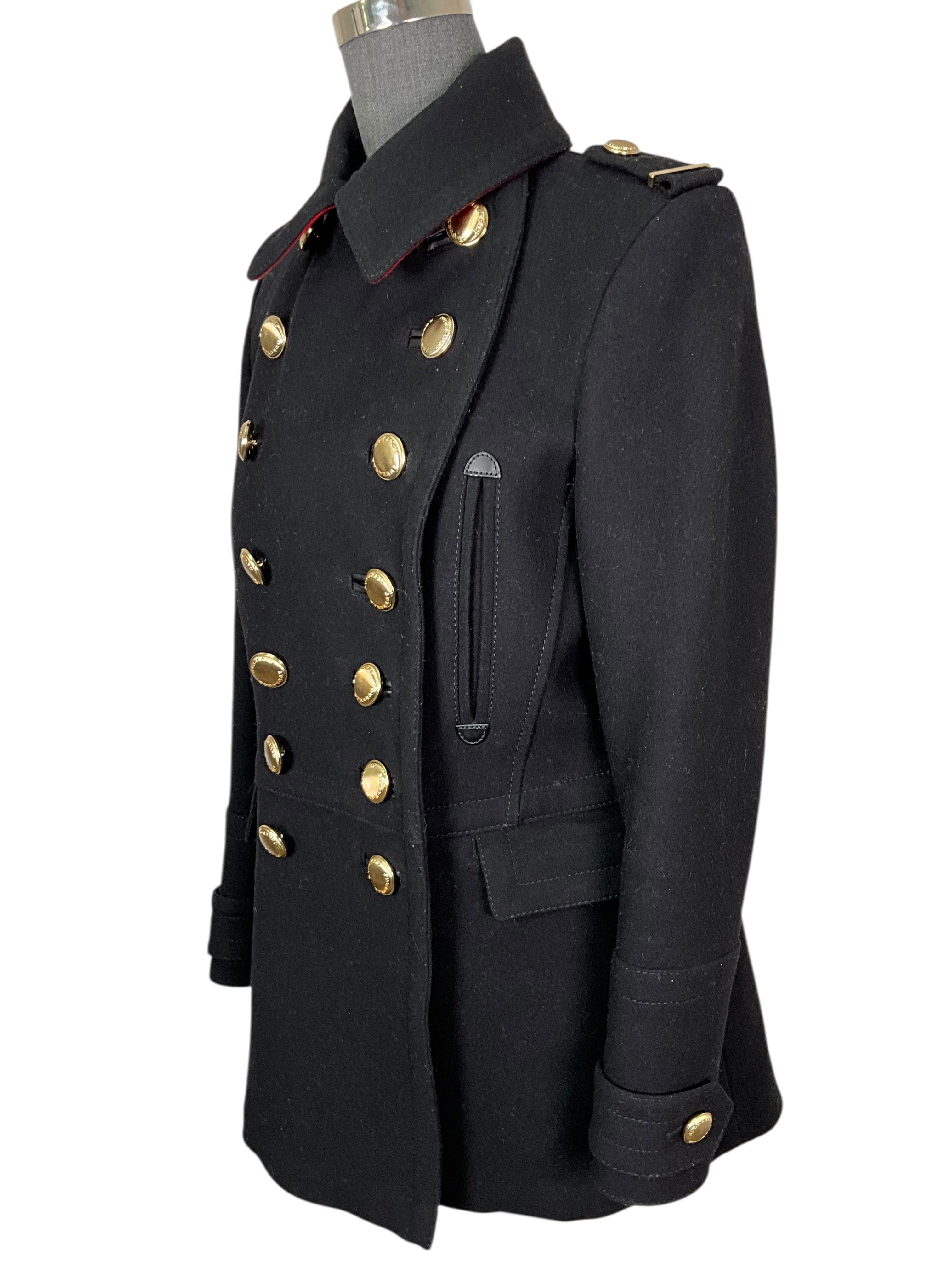 Burberry London Wool Military Pea Coat Size S