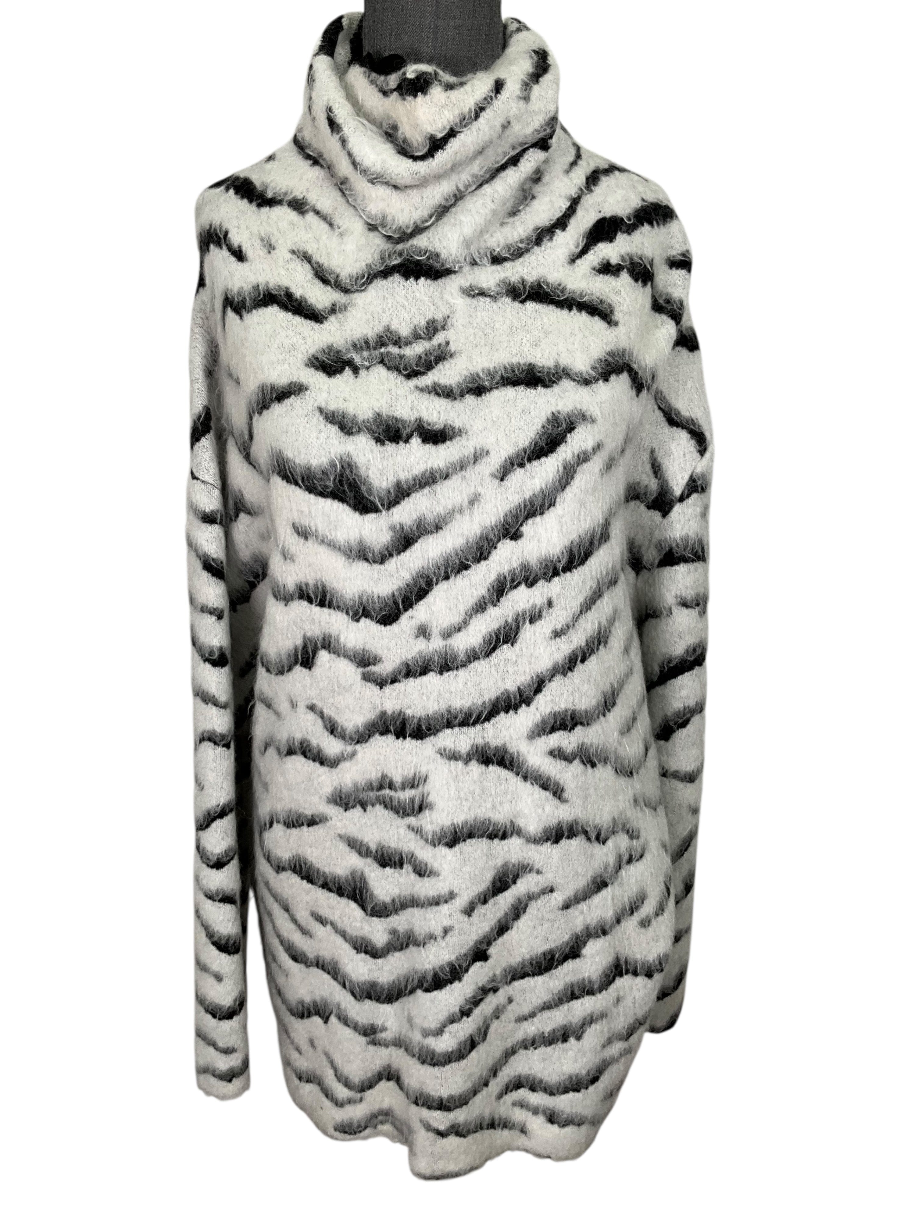 Givenchy Zebra Print Oversized Turtleneck Sweater Size XS